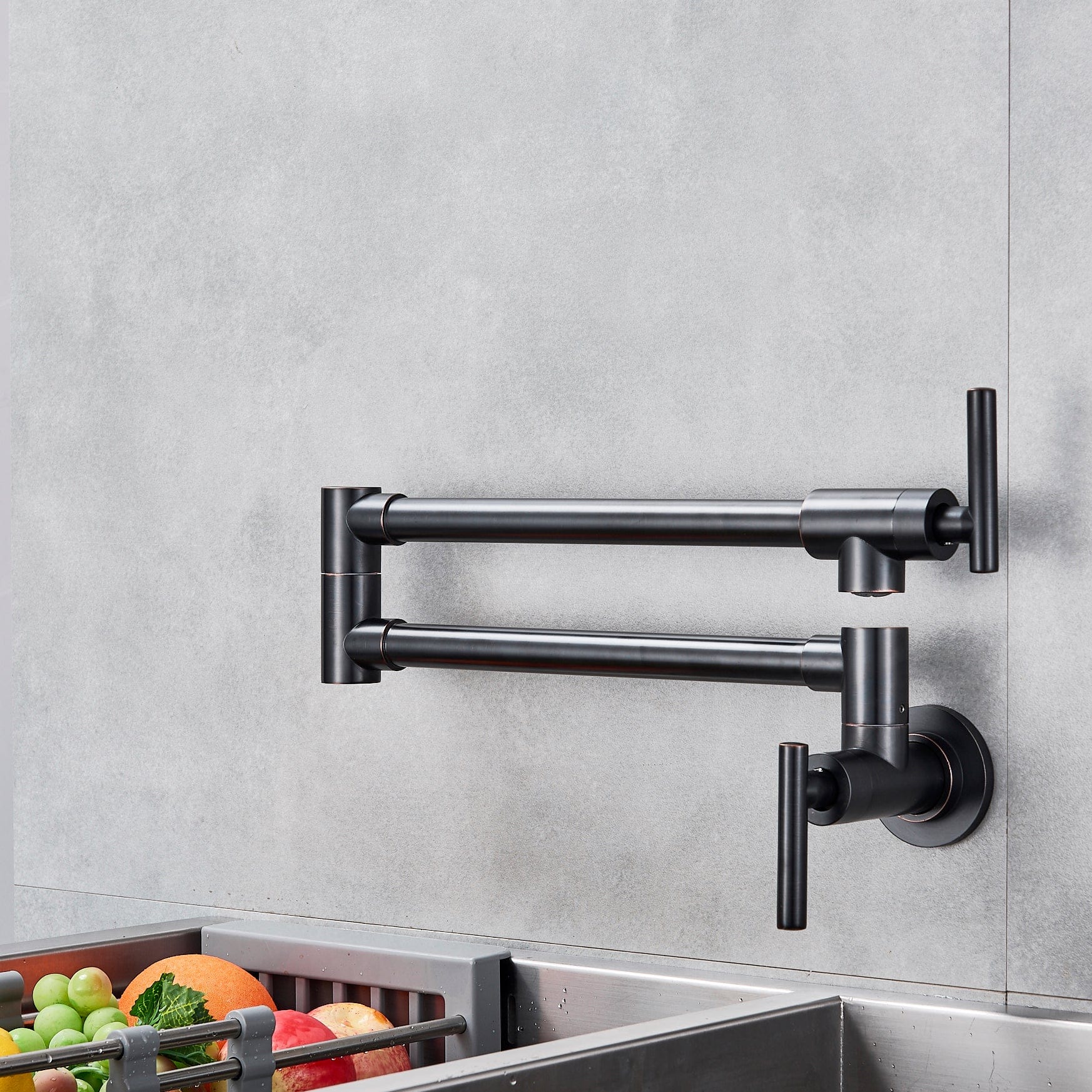 Baterie pentru aragaz din otel masiv, cu montare pe perete si cu brat pliabil, negru