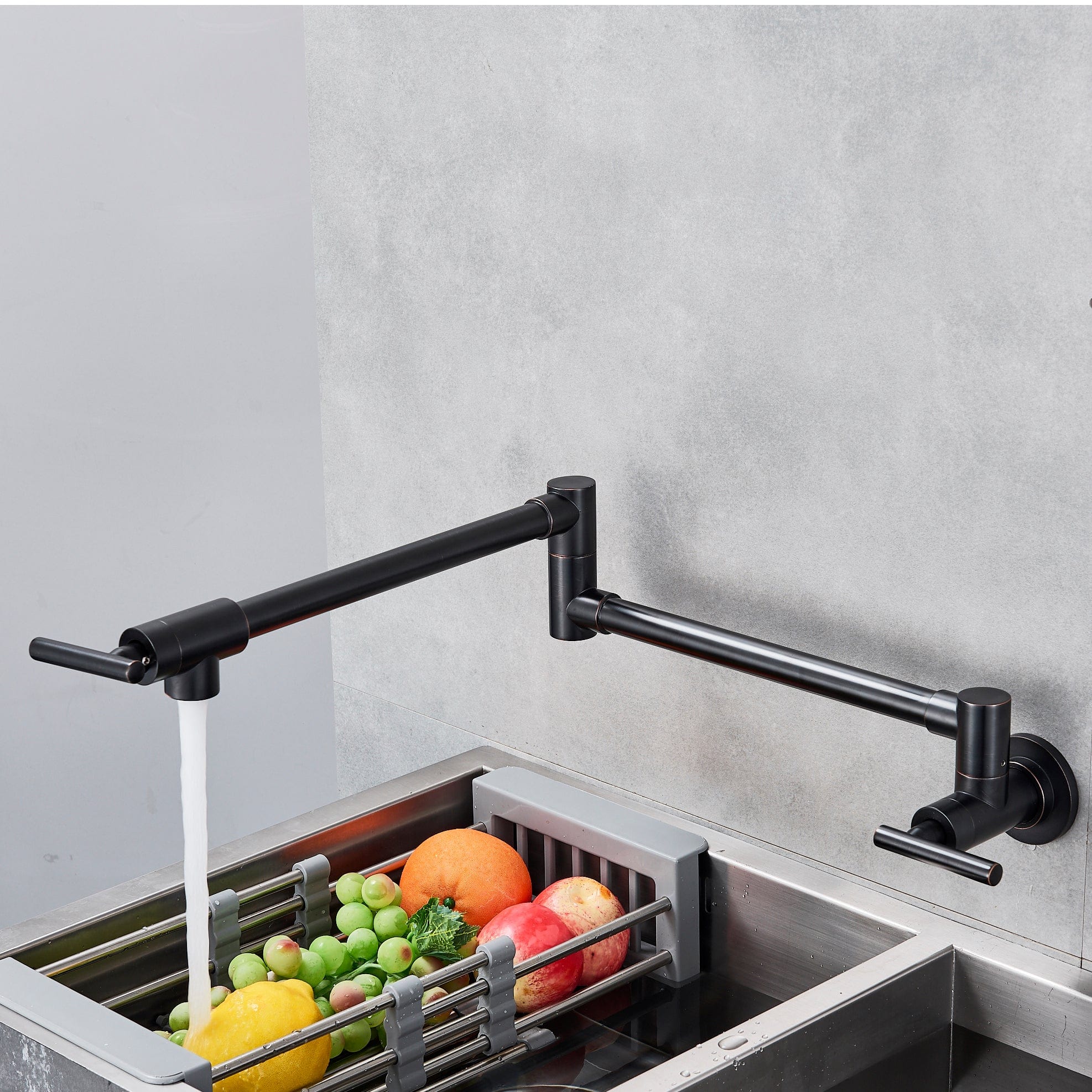 Baterie pentru aragaz din otel masiv, cu montare pe perete si cu brat pliabil, negru