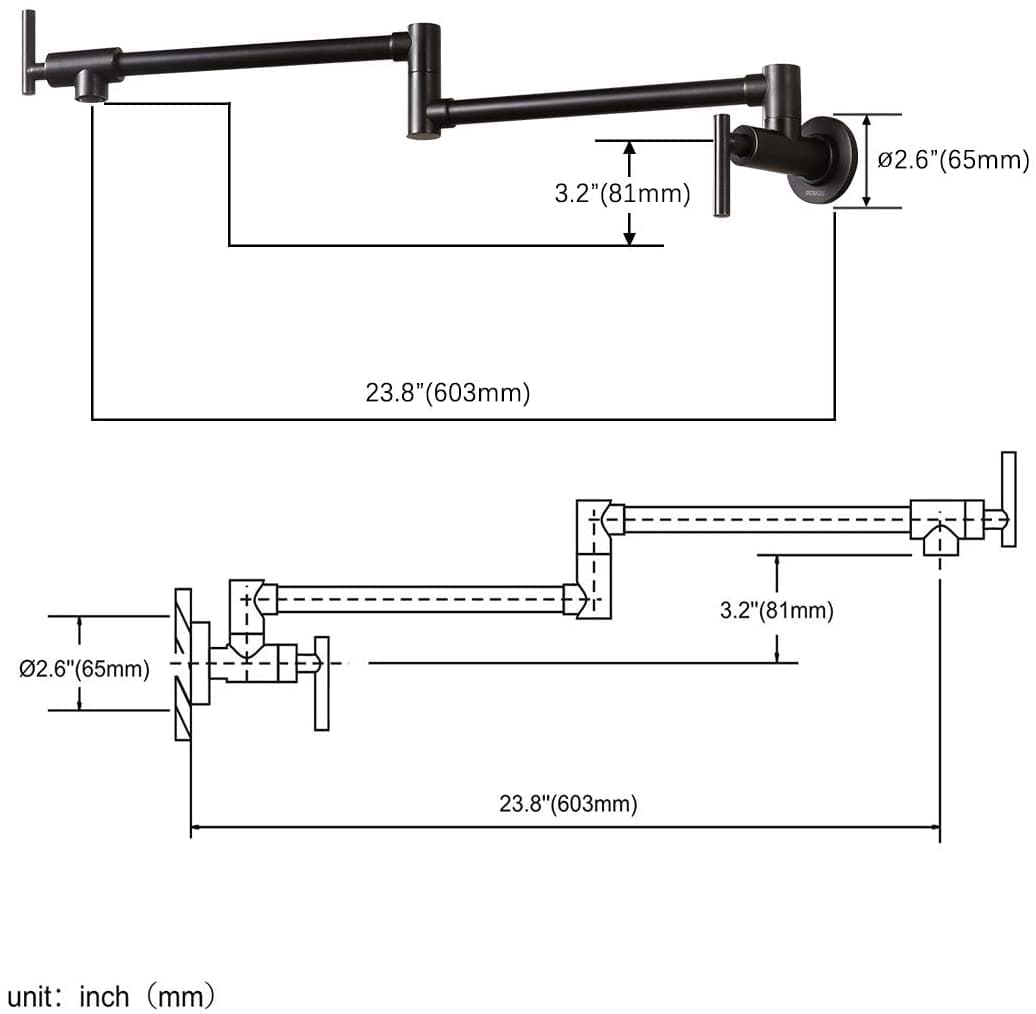 Baterie pentru aragaz din otel masiv, cu montare pe perete si cu brat pliabil, negru