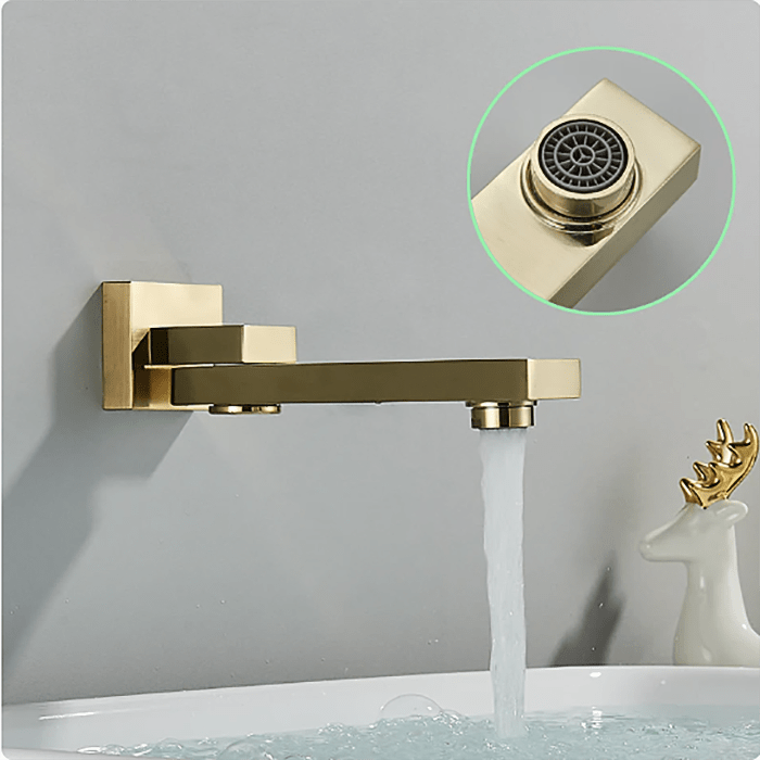 Baterie pentru lavoar, încastrată în perete, auriu