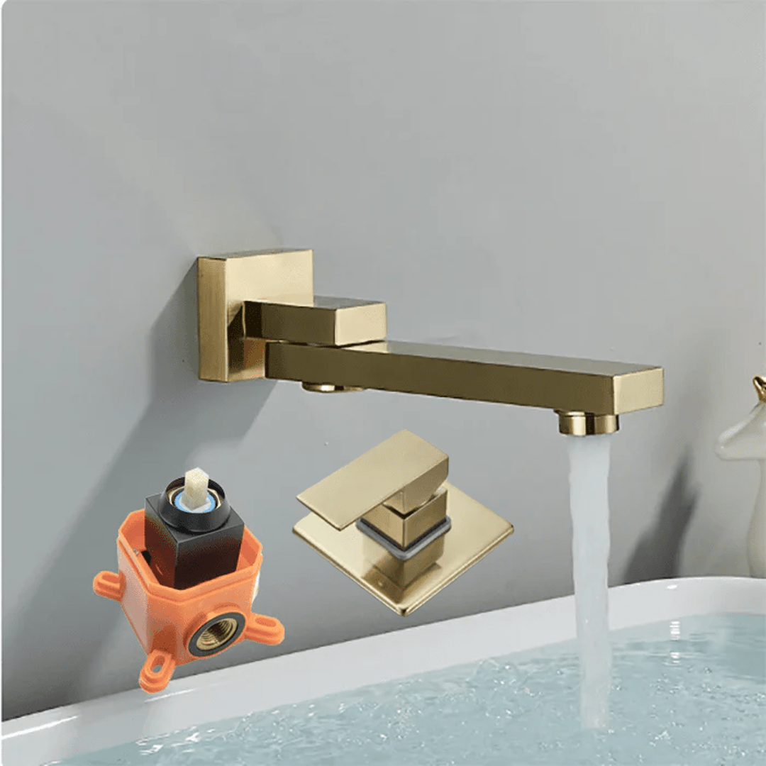 Baterie pentru lavoar, încastrată în perete, auriu