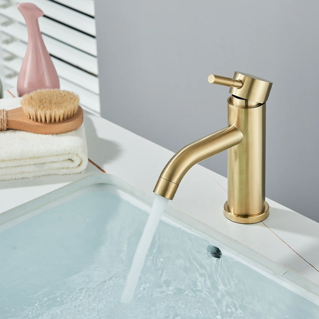 Baterie pentru lavoar low, auriu periat