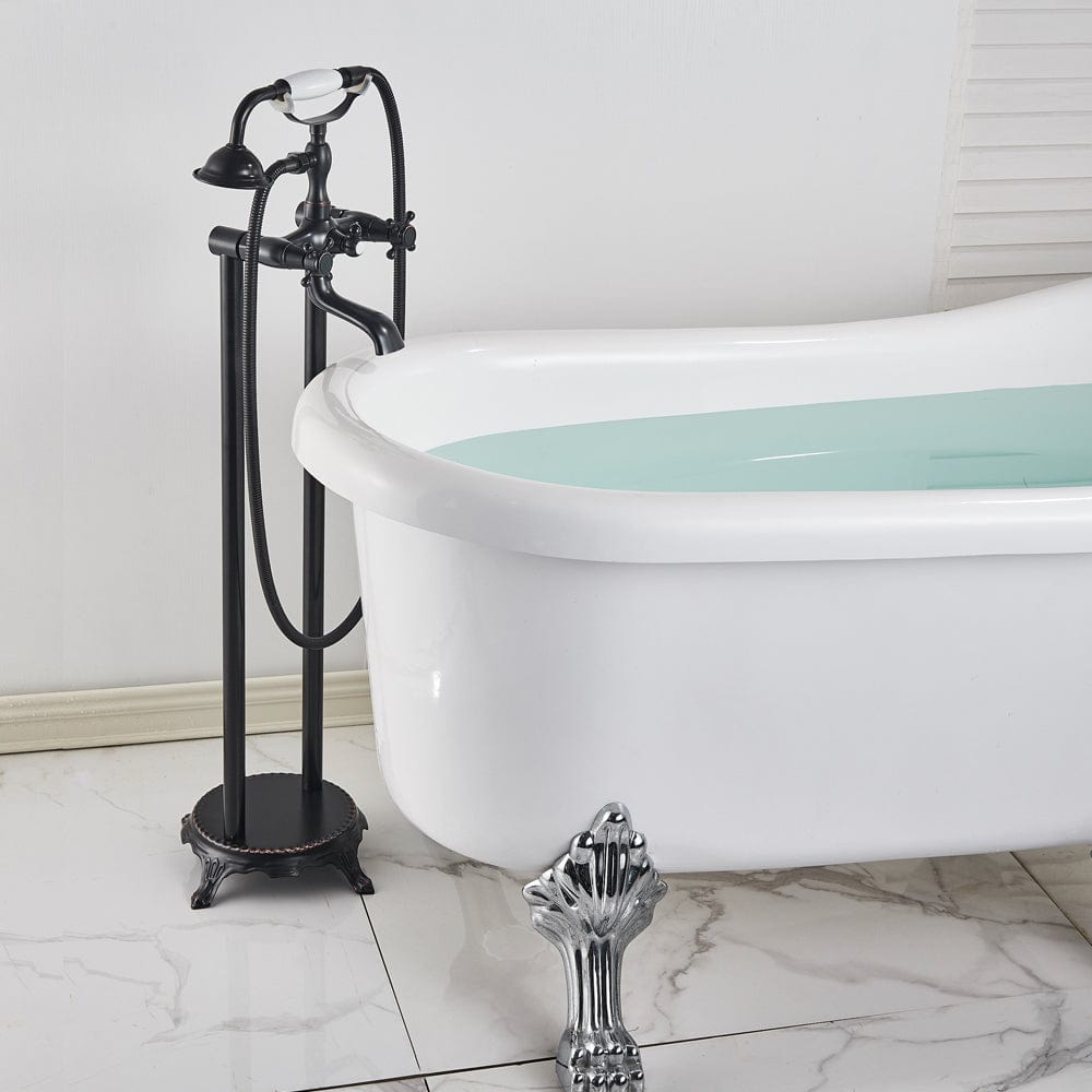 Baterie freestanding retro, negru mat cu bronz pe margine, 2 functii de curgere