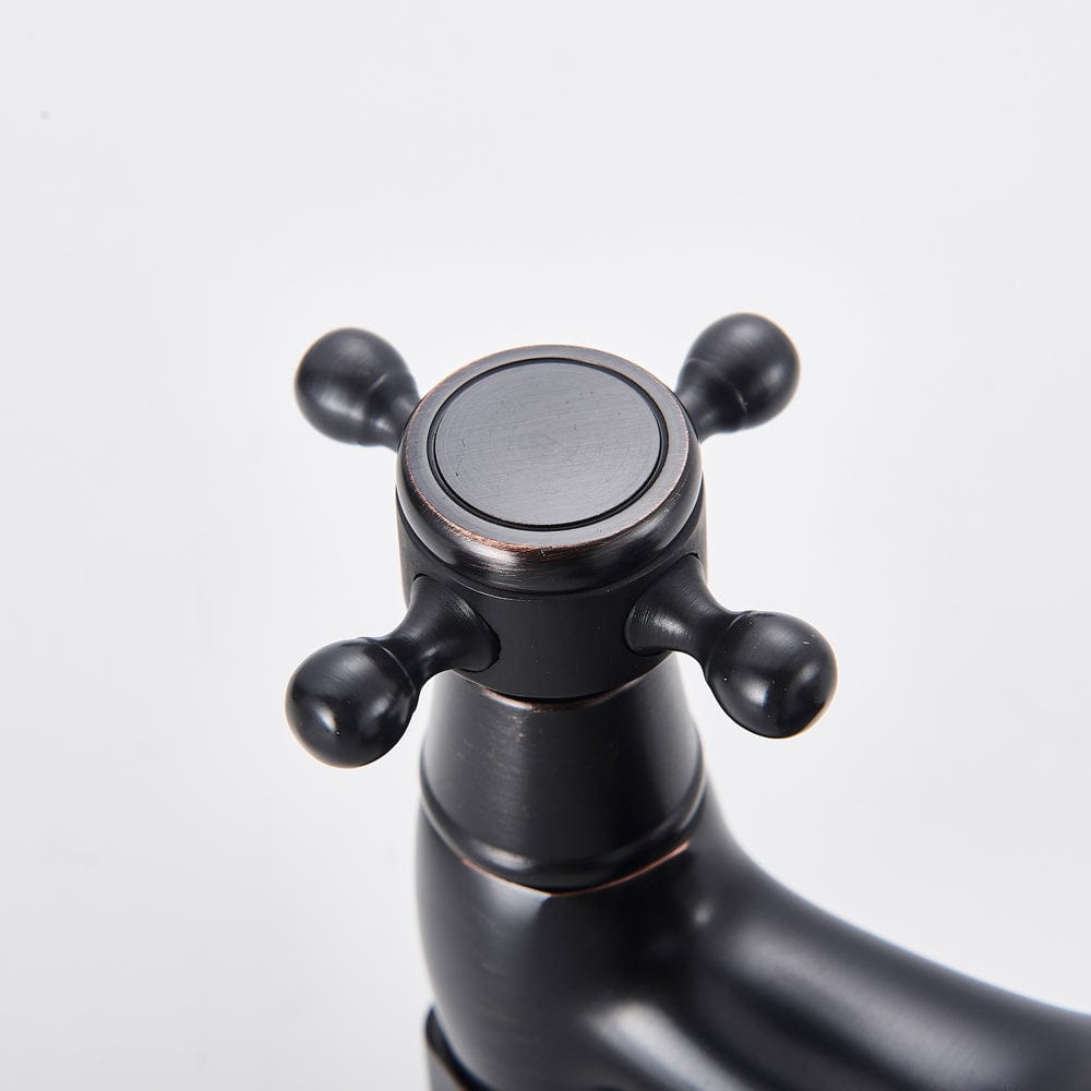 Baterie freestanding retro, negru mat cu bronz pe margine, 2 functii de curgere