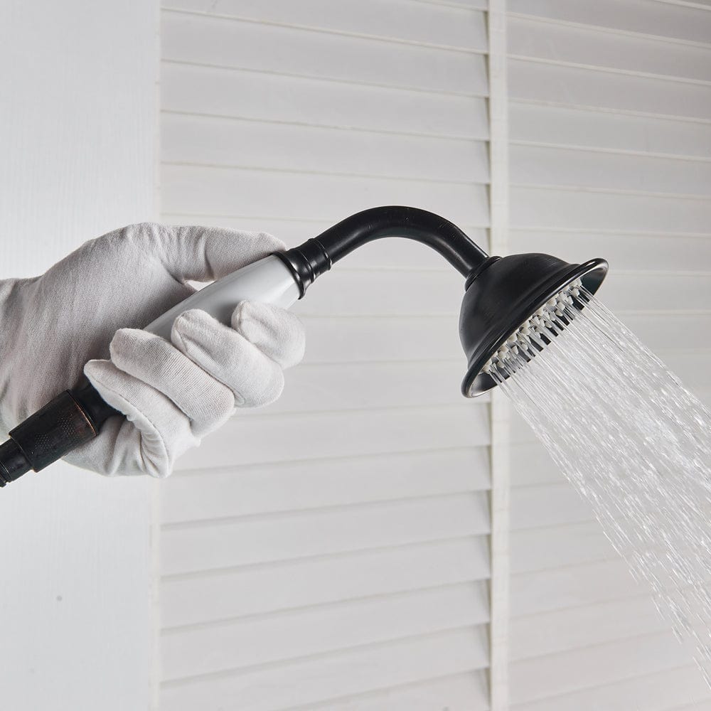 Baterie freestanding retro, negru mat cu bronz pe margine, 2 functii de curgere