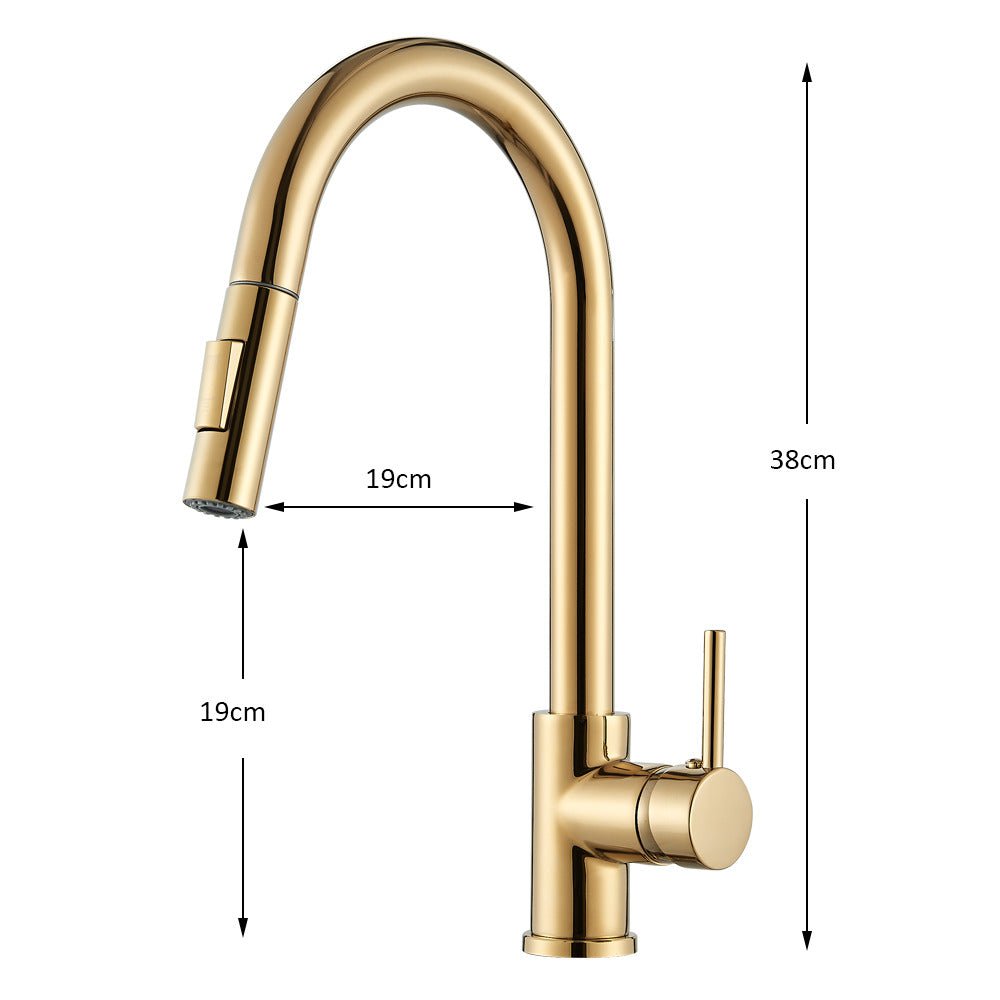 Baterie profesionala, cu dus extractibil, 2 functii de curgere, auriu lucios