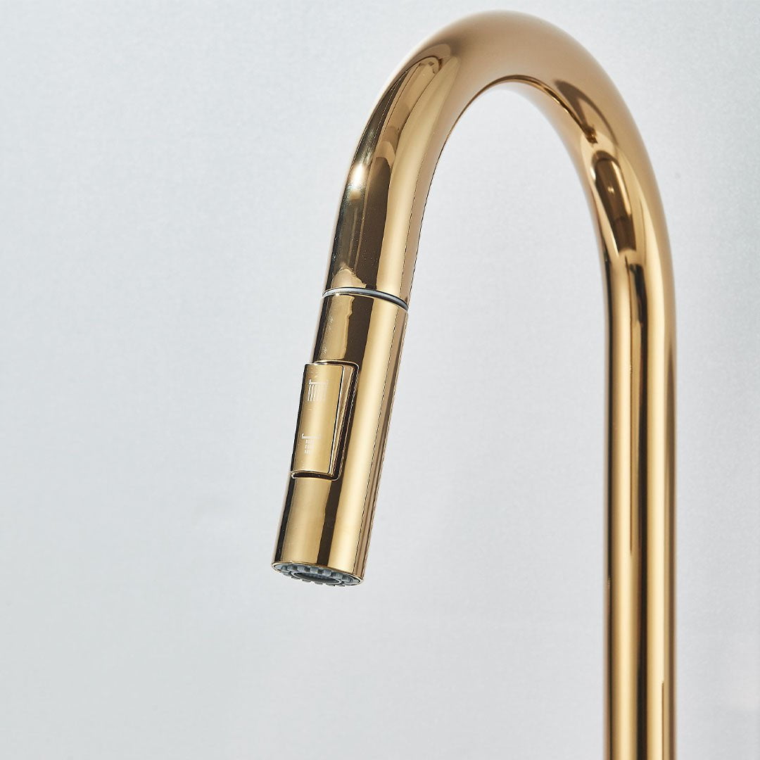 Baterie profesionala, cu dus extractibil, 2 functii de curgere, auriu lucios