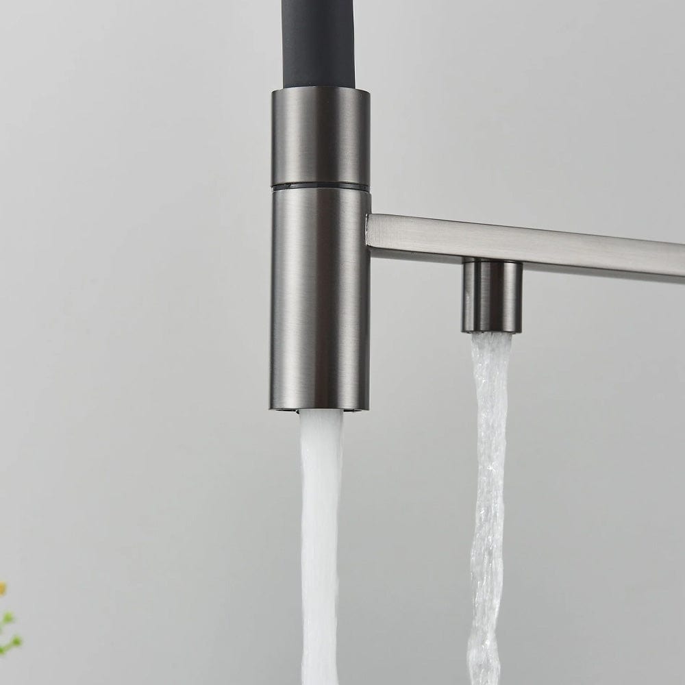 Baterie profesionala de bucatarie, cu dus flexibil, pipa pentru apa filtrata, argintiu/negru