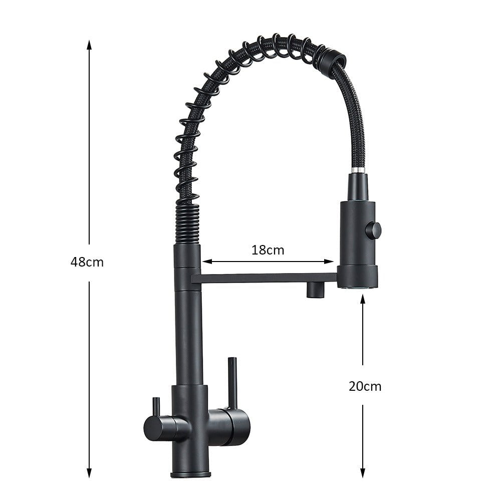 Baterie profesionala de bucatarie, cu dus flexibil, pipa pentru apa filtrata, negru mat