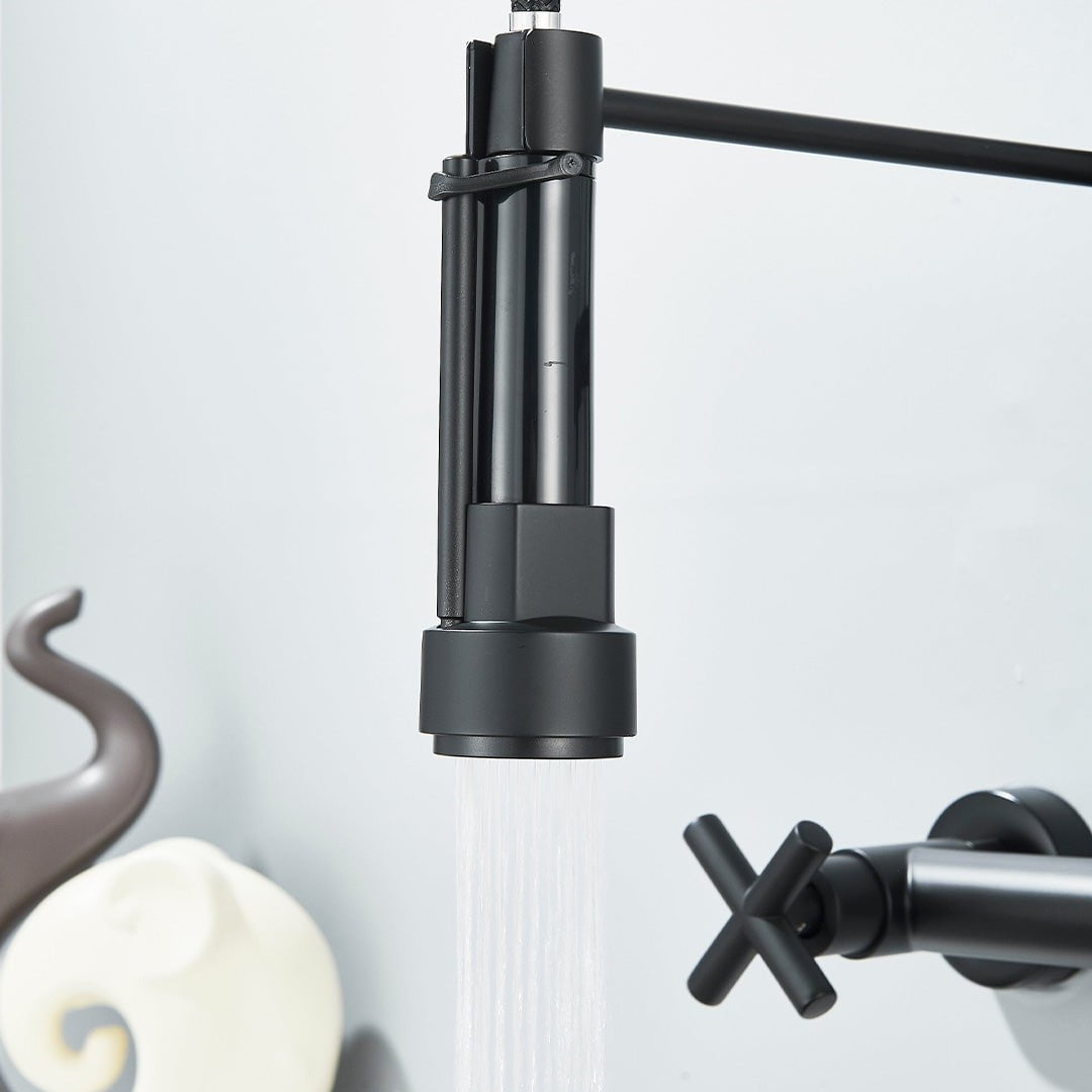 Baterie profesionala de bucatarie, cu dus flexibil, pipa pentru apa filtrata, negru mat