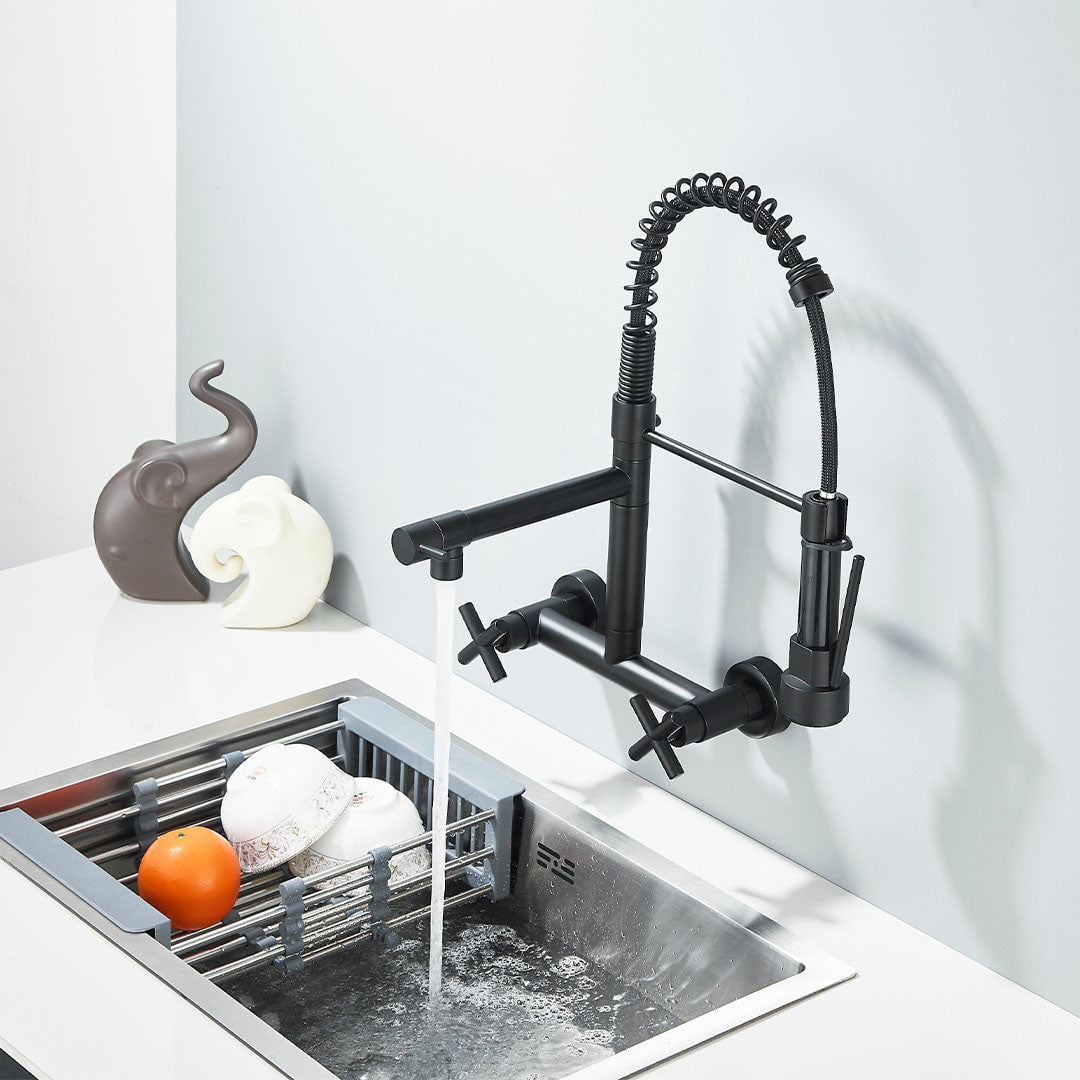 Baterie profesionala de bucatarie, cu dus flexibil, pipa pentru apa filtrata, negru mat
