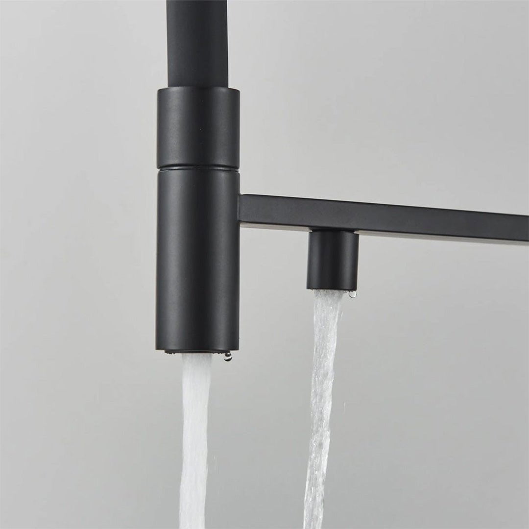 Baterie profesionala de bucatarie, cu dus flexibil, pipa pentru apa filtrata, negru mat