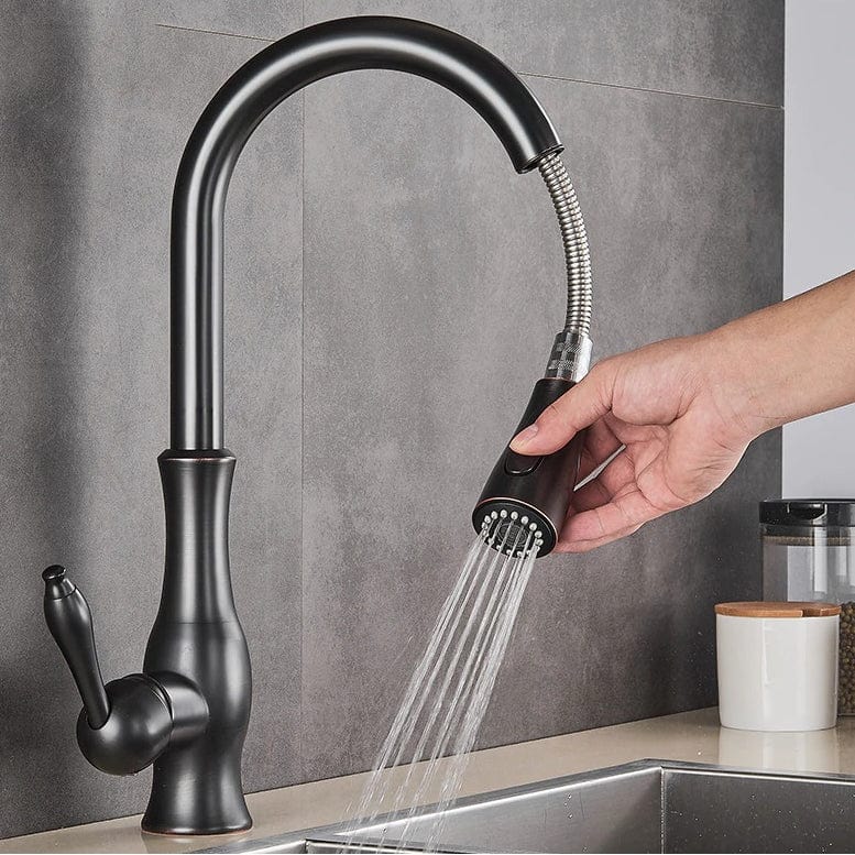 Baterie profesionala de bucatarie, negru cu bronz pe margine cu furtun extractibil si 2 functii de curgere