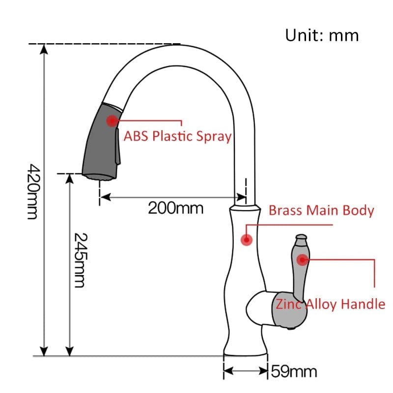 Baterie profesionala de bucatarie, negru cu bronz pe margine cu furtun extractibil si 2 functii de curgere