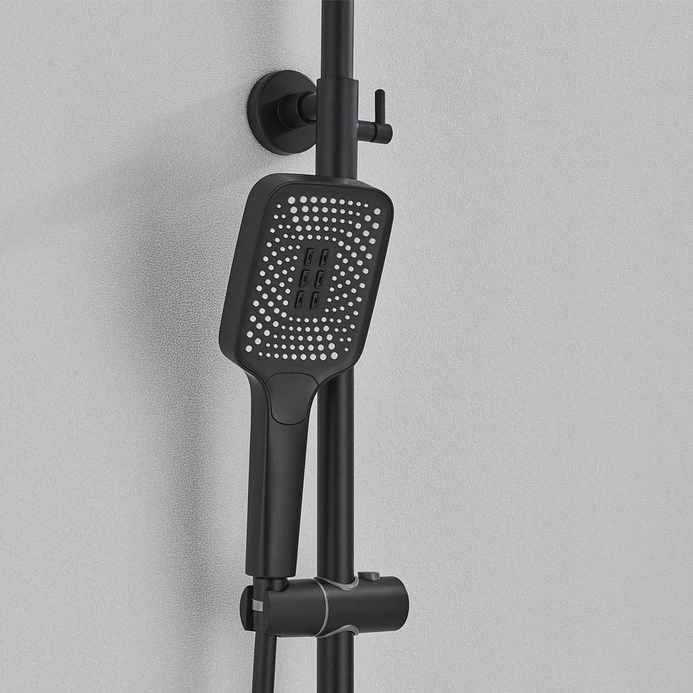 Coloană de duș cu afișaj digital de temperatură, negru mat, cu efect de ploaie