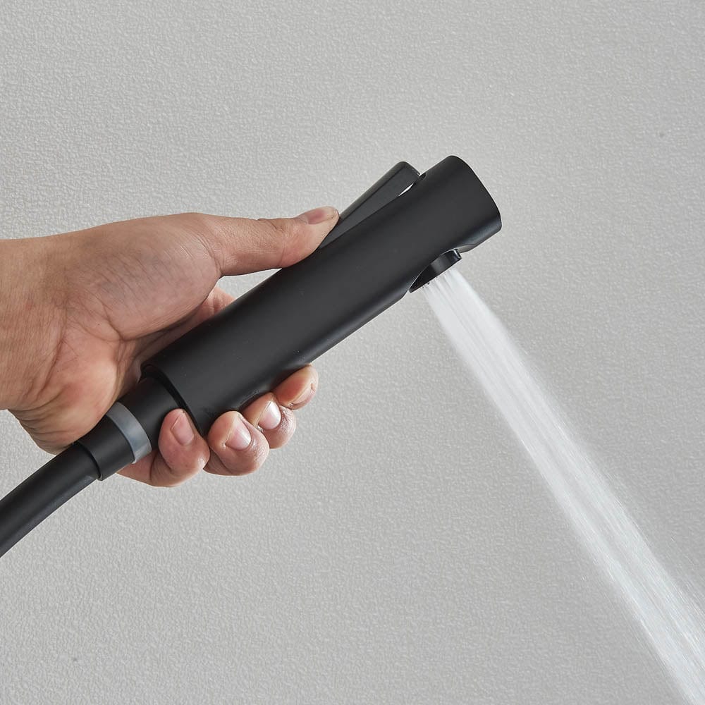 Coloană de duș cu afișaj digital de temperatură, negru mat, cu efect de ploaie