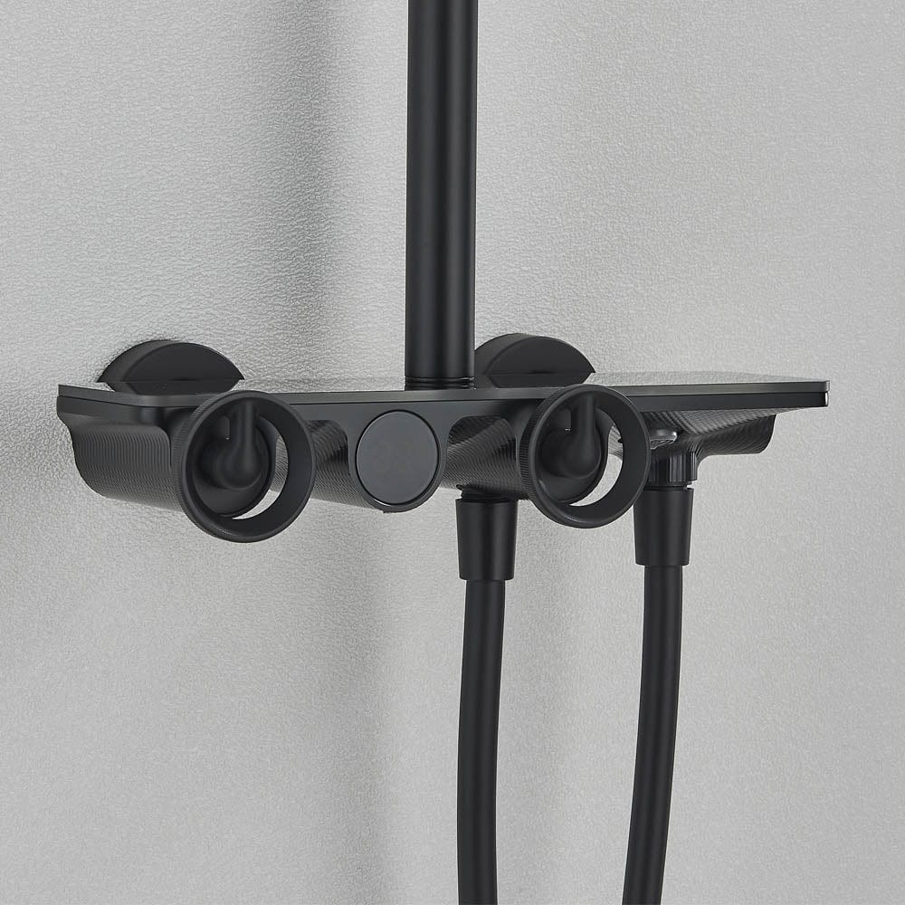 Coloană de duș cu afișaj digital de temperatură, negru mat, cu efect de ploaie