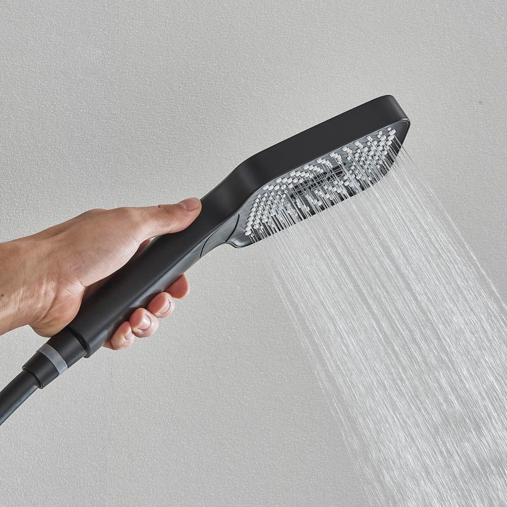 Coloană de duș cu afișaj digital de temperatură, negru mat, cu efect de ploaie