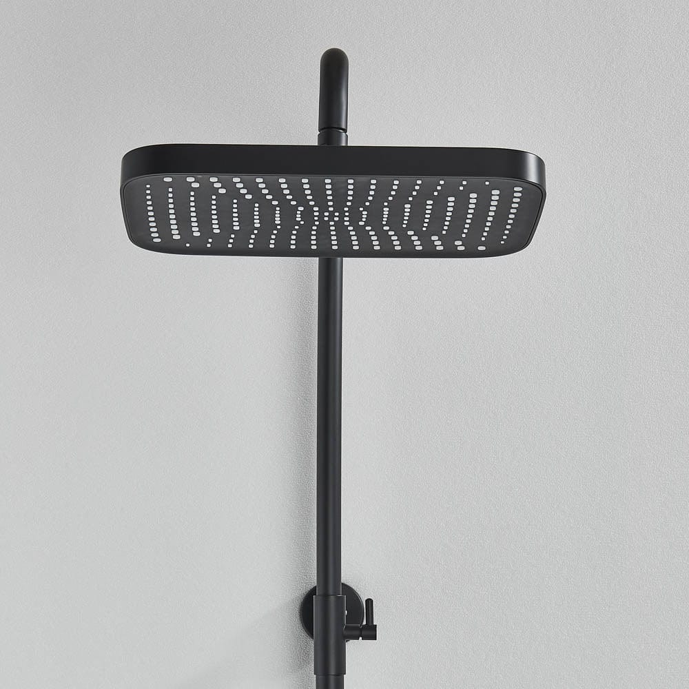 Coloană de duș cu afișaj digital de temperatură, negru mat, cu efect de ploaie