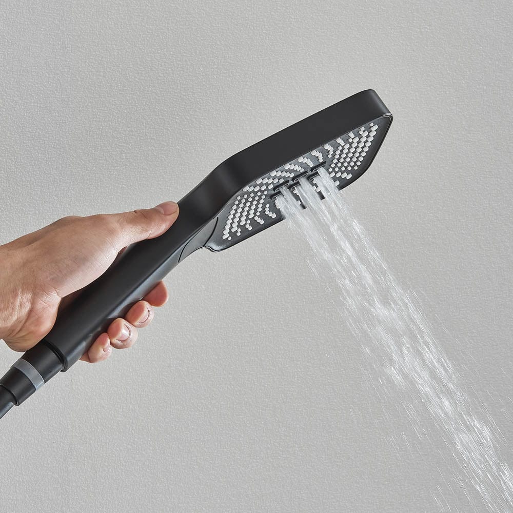 Coloană de duș cu afișaj digital de temperatură, negru mat, cu efect de ploaie