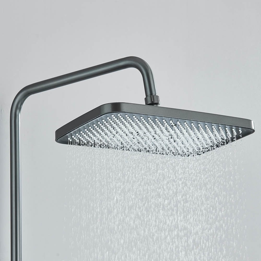 Coloană de duș cu afișaj digital și multiple funcții de curgere, gri, cu efect de ploaie