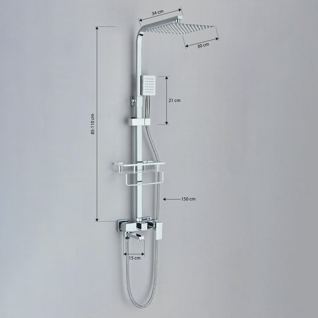 Coloana de dus, cu para patrata de 30 cm si efect de ploaie, argintiu