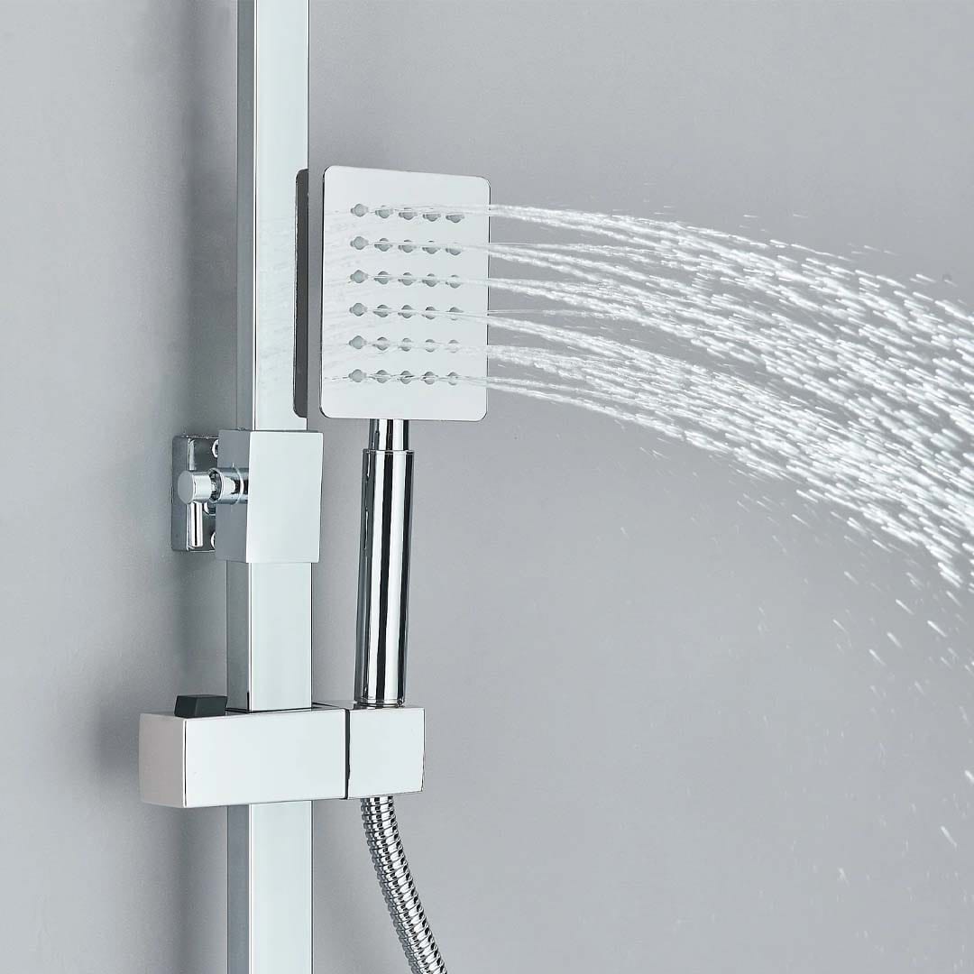 Coloana de dus, cu para patrata de 30 cm si efect de ploaie, argintiu