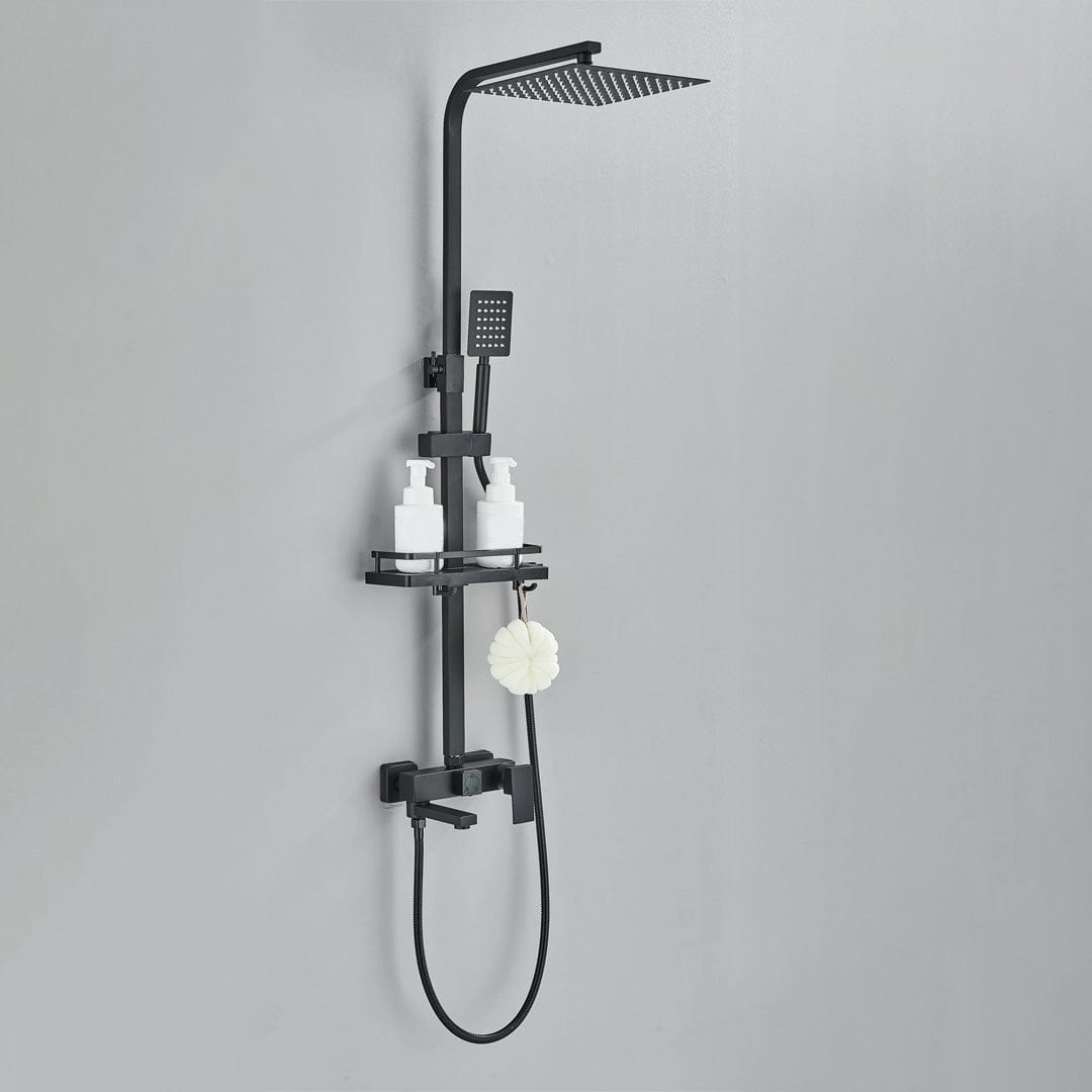 Coloana de dus, cu para patrata si efect de ploaie, negru