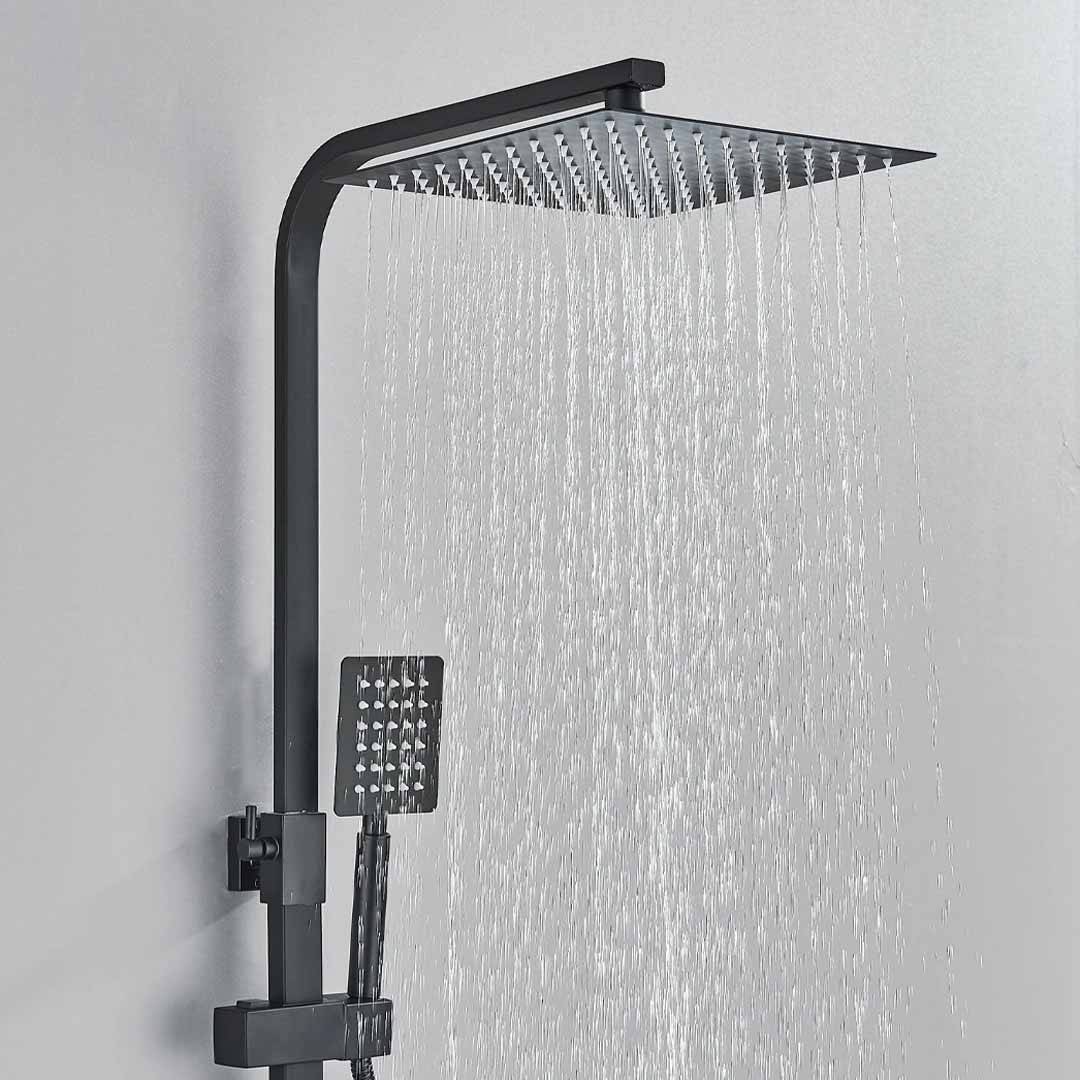 Coloana de dus, cu para patrata si efect de ploaie, negru