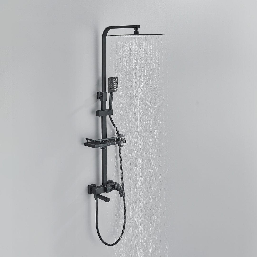 Coloana de dus, cu para patrata si efect de ploaie, negru