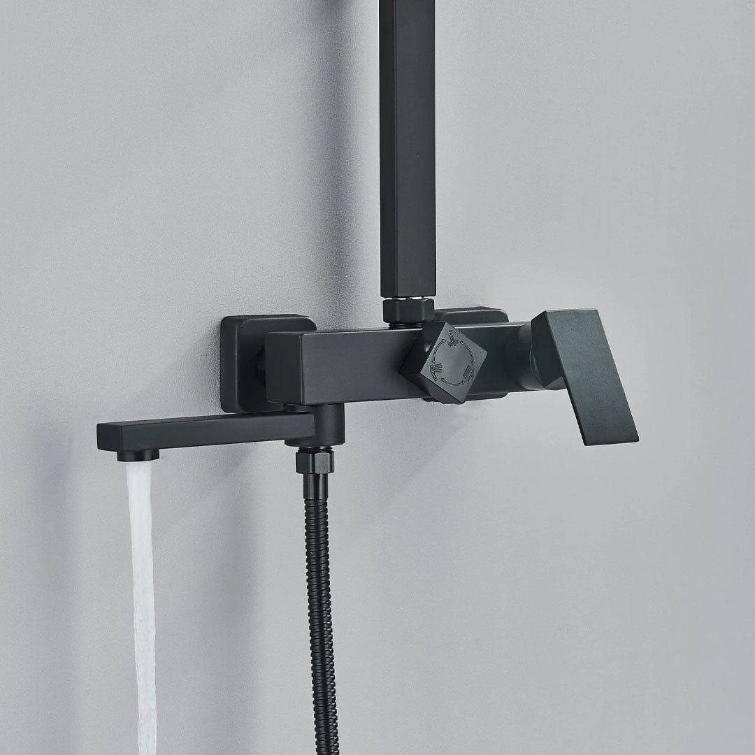 Coloana de dus, cu para patrata si efect de ploaie, negru