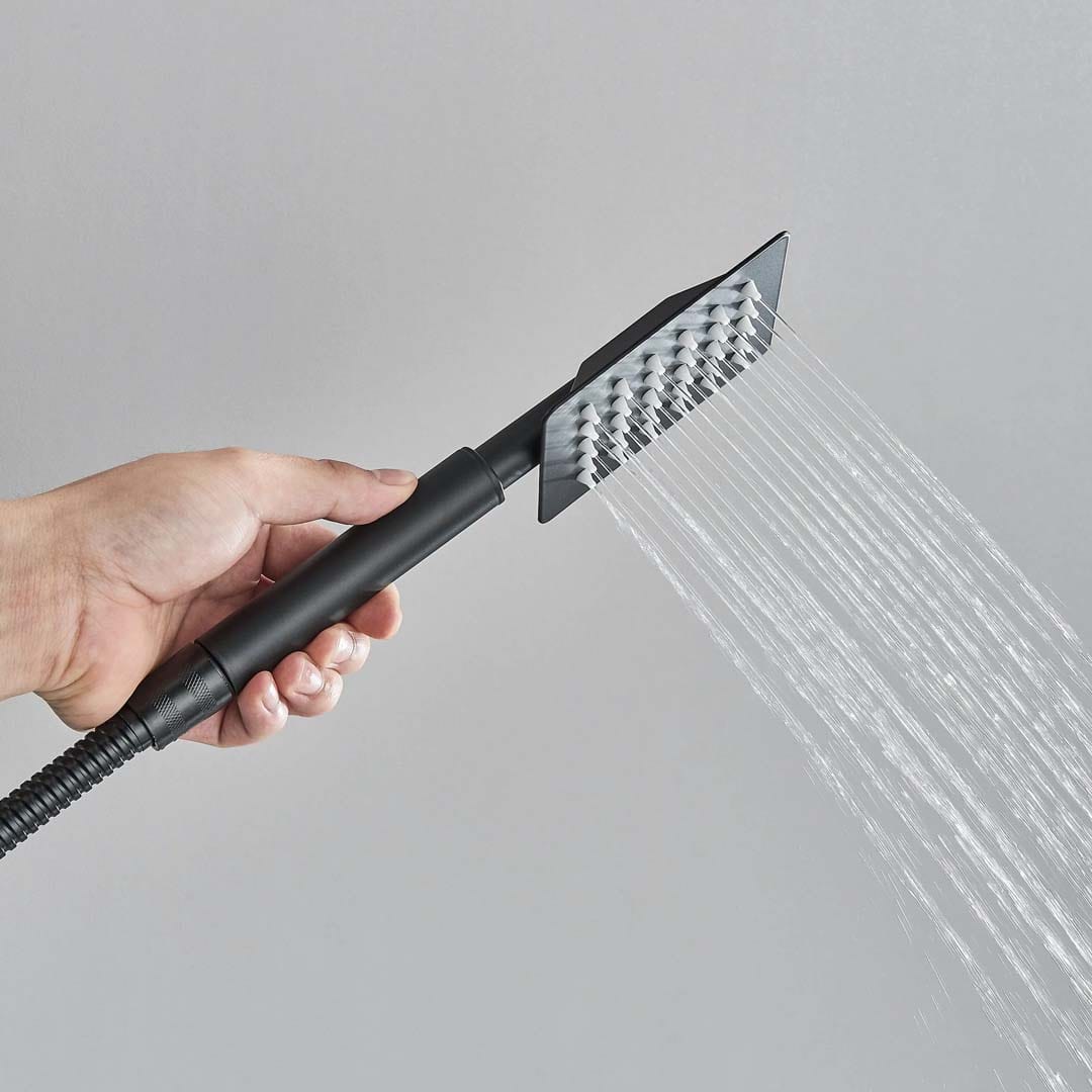 Coloana de dus, cu para patrata si efect de ploaie, negru