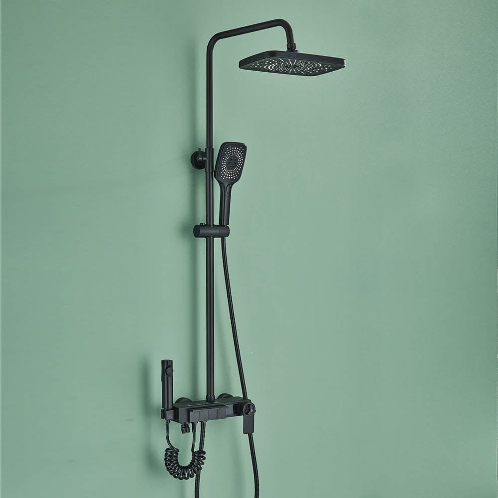 Coloană Duș cu termostat și afișaj de temperatură, negru mat, multiple funcții de curgere