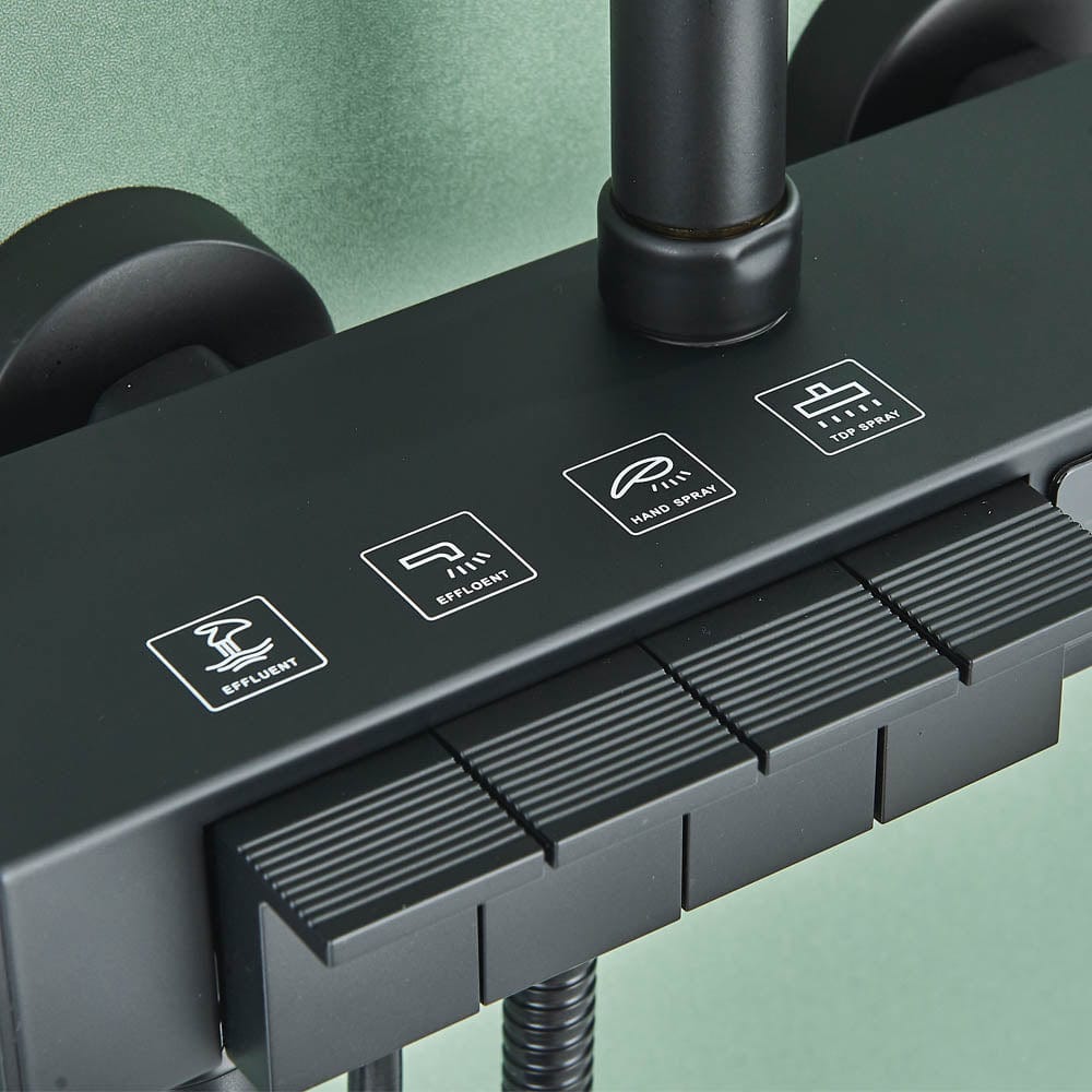 Coloană Duș cu termostat și afișaj de temperatură, negru mat, multiple funcții de curgere