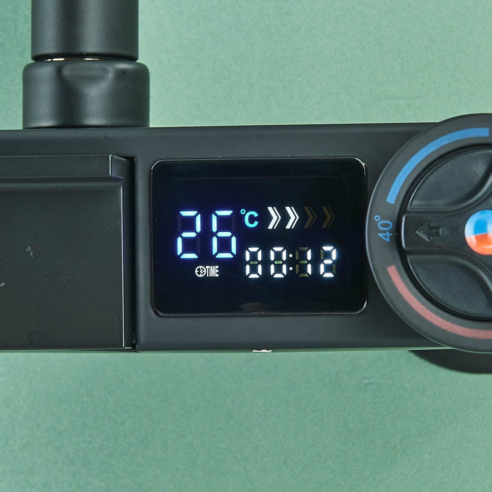 Coloană Duș cu termostat și afișaj de temperatură, negru mat, multiple funcții de curgere