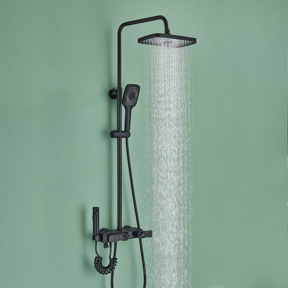 Coloană Duș cu termostat și afișaj de temperatură, negru mat, multiple funcții de curgere