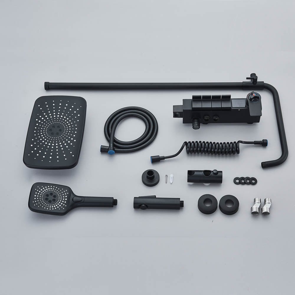 Coloană Duș cu termostat și afișaj de temperatură, negru mat, multiple funcții de curgere