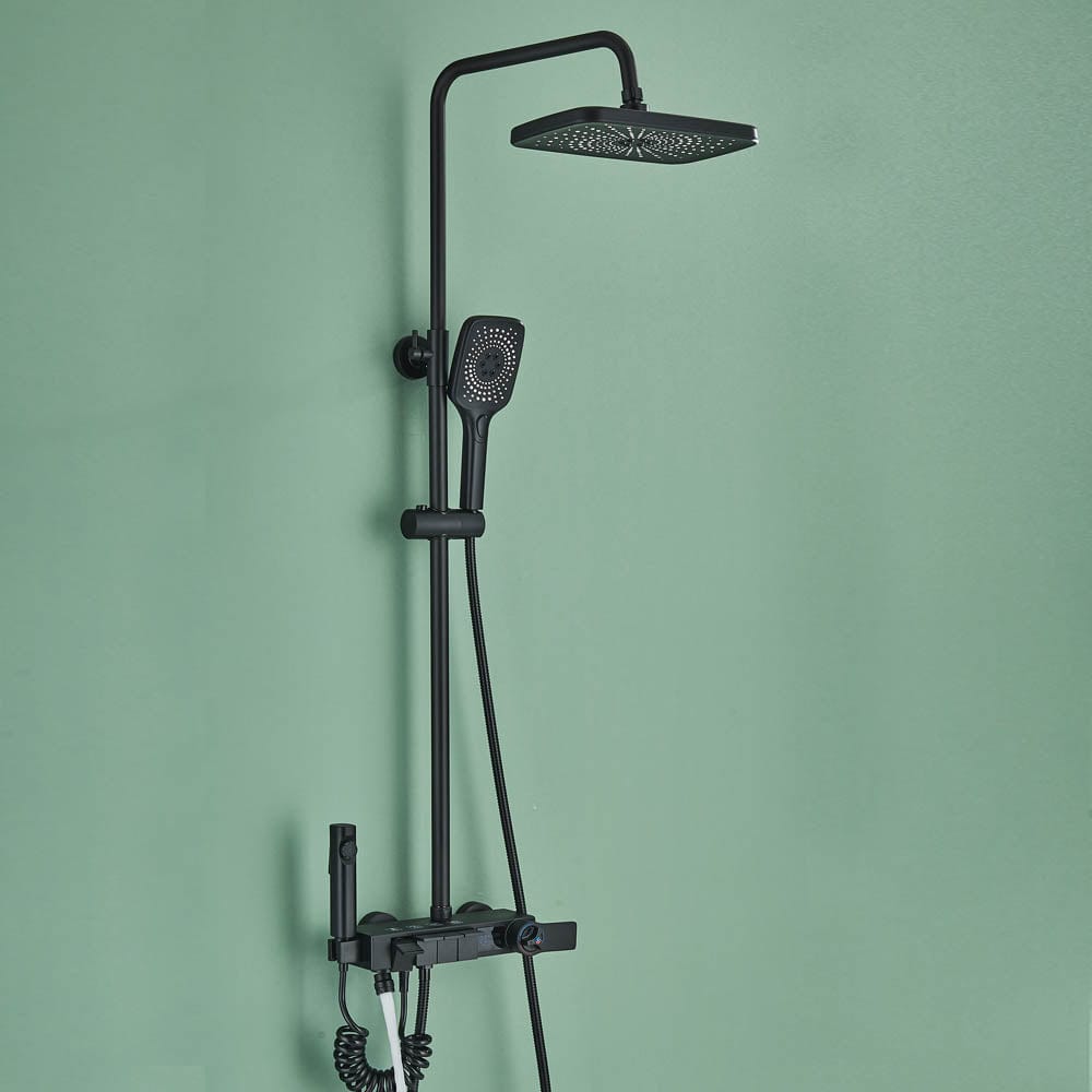 Coloană Duș cu termostat și afișaj de temperatură, negru mat, multiple funcții de curgere