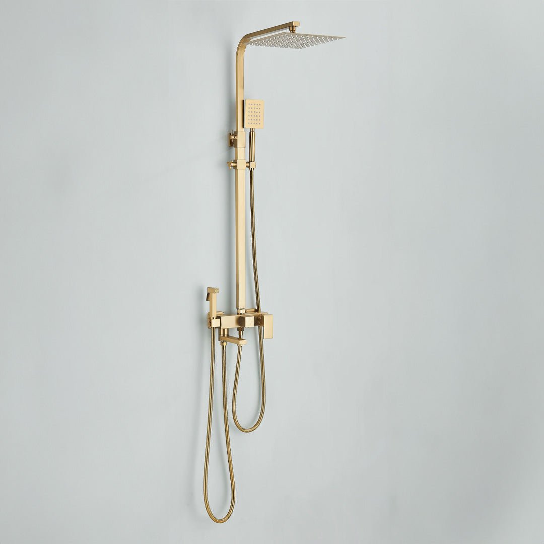 Coloana Dus, auriu mat, cu efect de ploaie, para dus 25 cm, 4 functii de curgere
