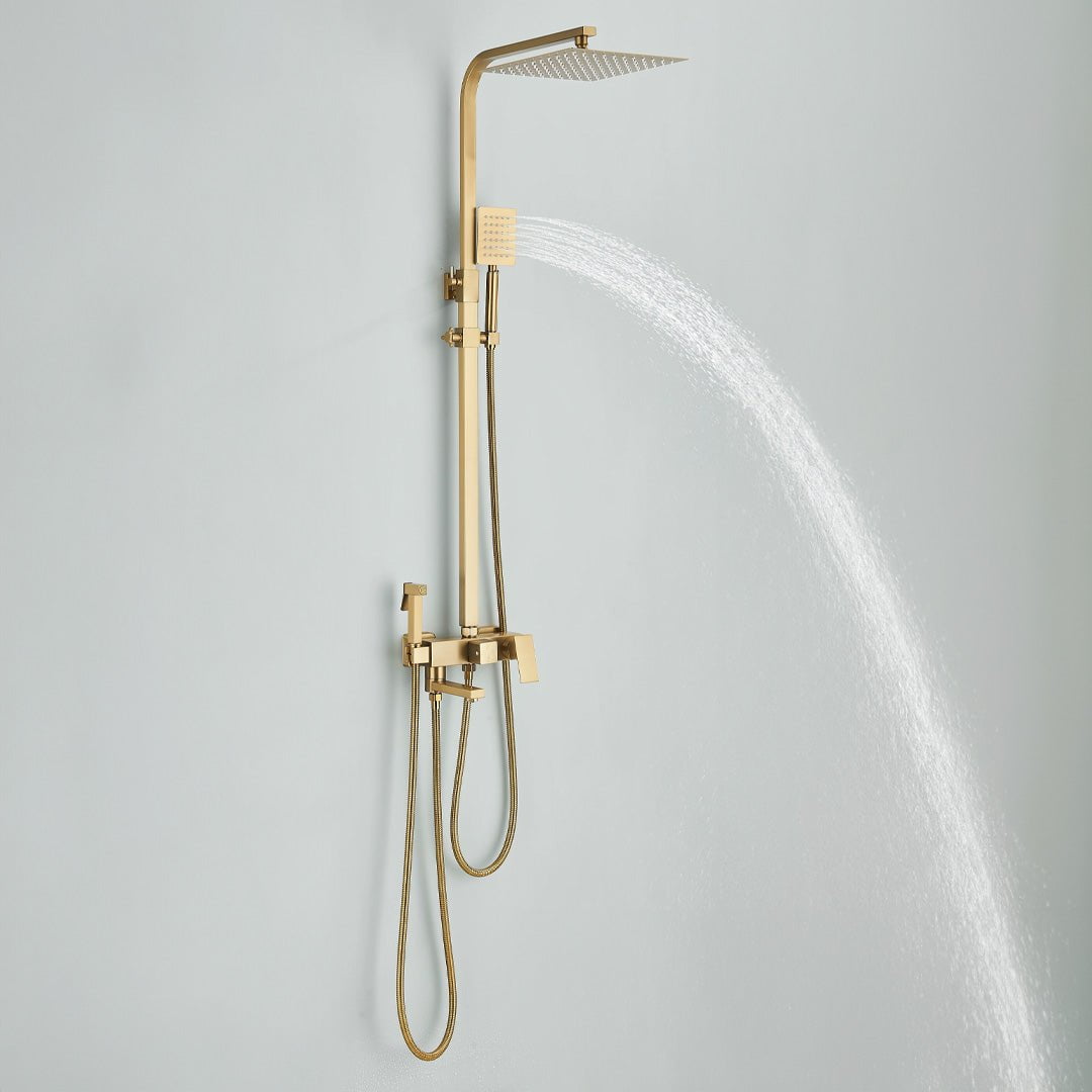 Coloana Dus, auriu mat, cu efect de ploaie, para dus 25 cm, 4 functii de curgere