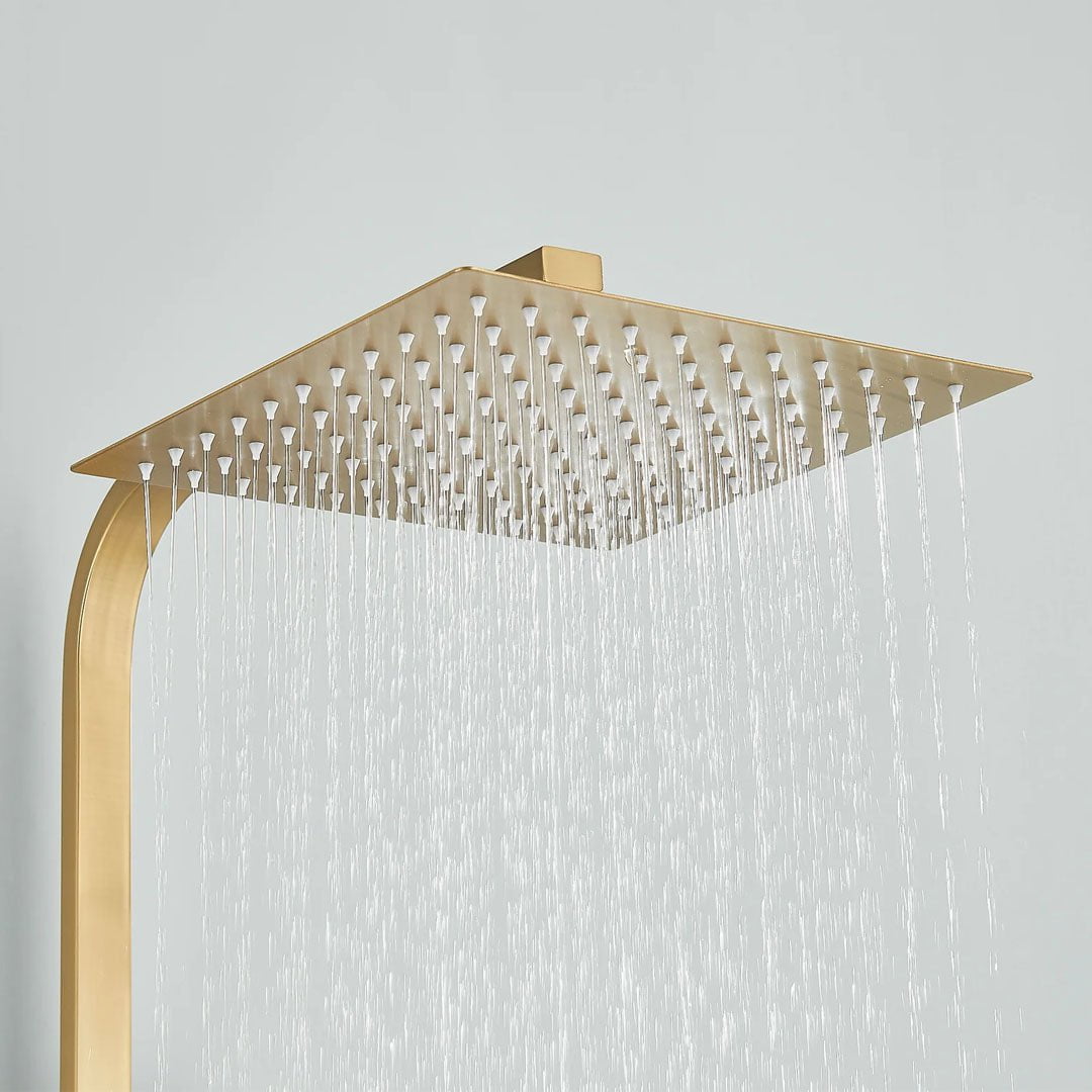 Coloana Dus, auriu mat, cu efect de ploaie, para dus 25 cm, 4 functii de curgere