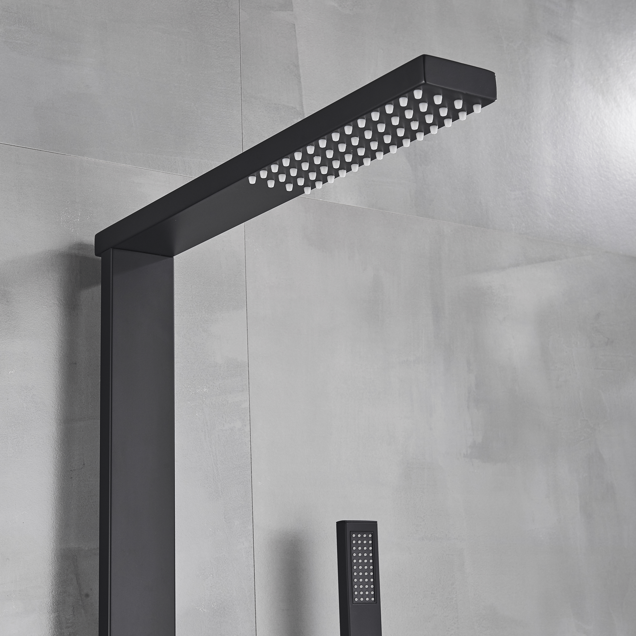 Coloana Dus cadru patrat, cu efect de ploaie, 5 functii de curgere, negru mat