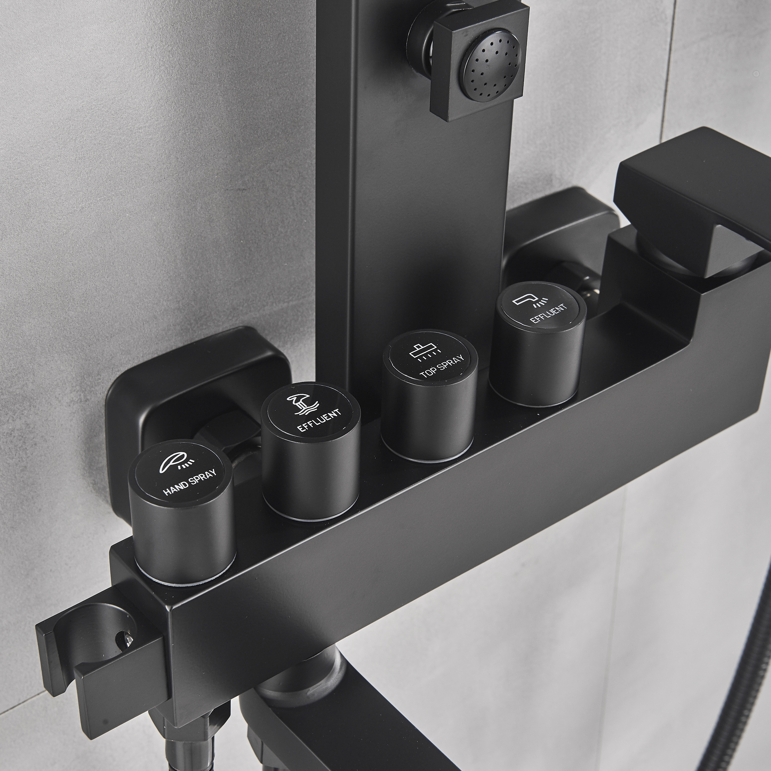 Coloana Dus cadru patrat, cu efect de ploaie, 5 functii de curgere, negru mat