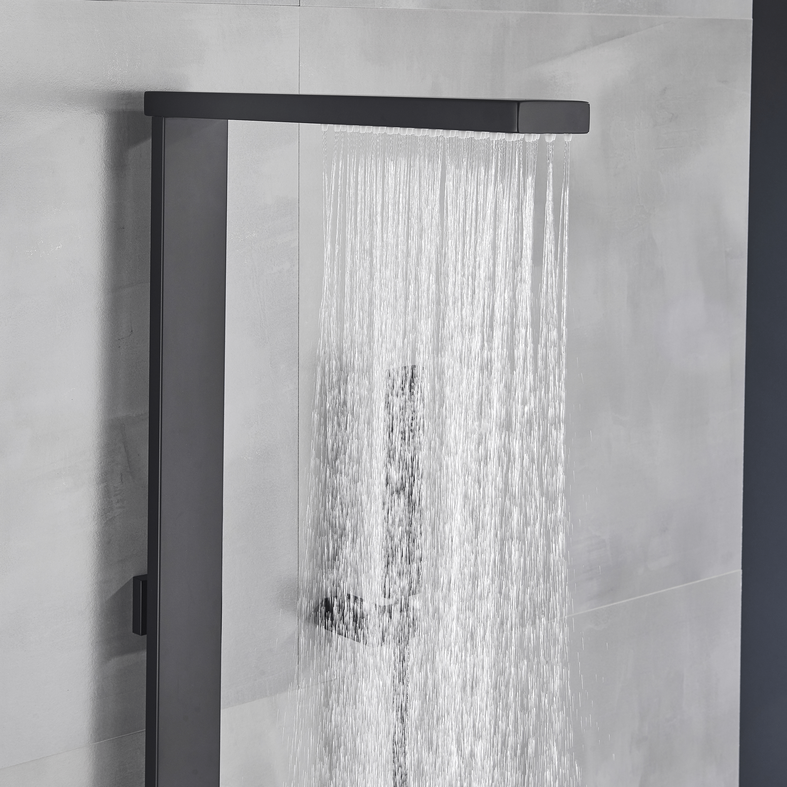 Coloana Dus cadru patrat, cu efect de ploaie, 5 functii de curgere, negru mat