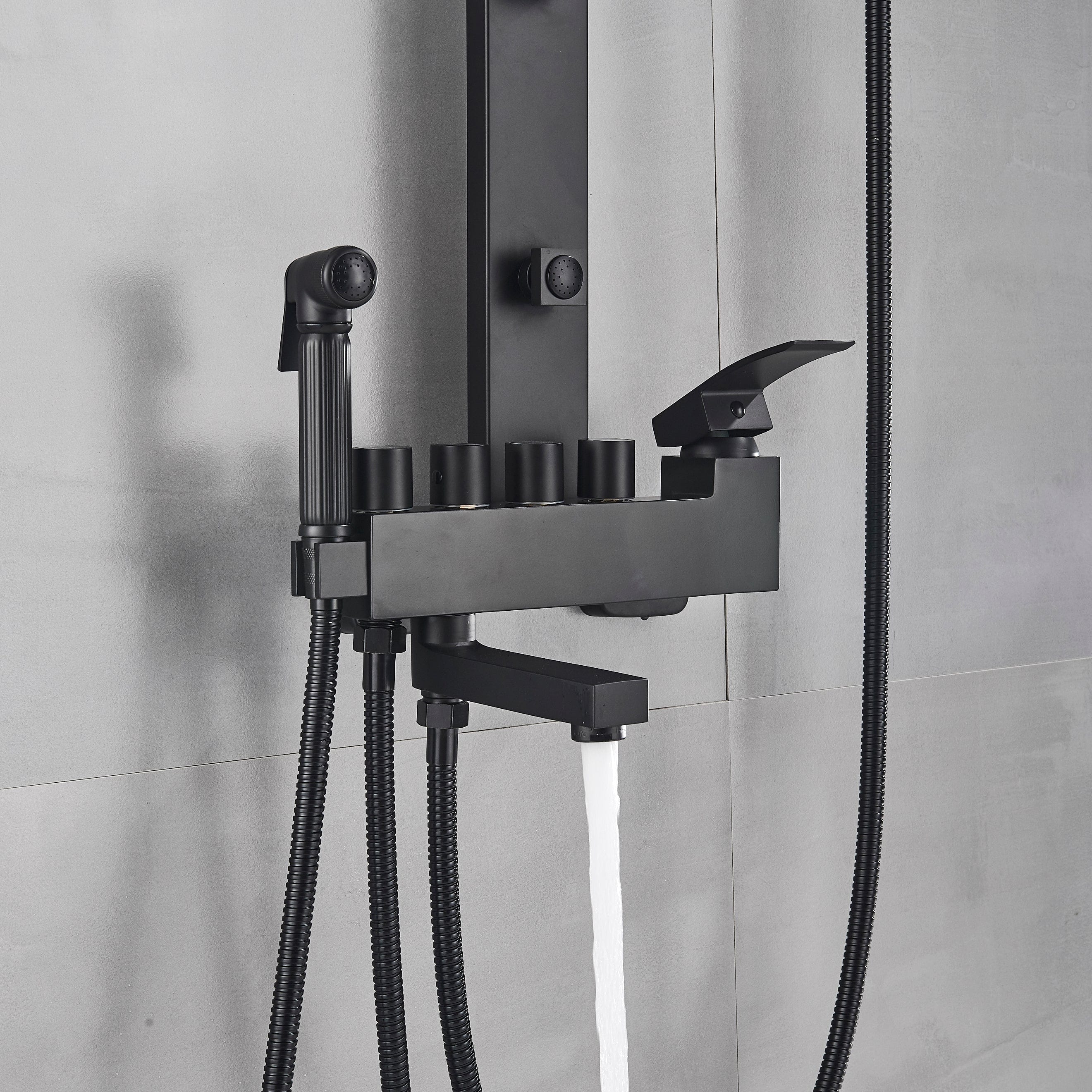 Coloana Dus cadru patrat, cu efect de ploaie, 5 functii de curgere, negru mat