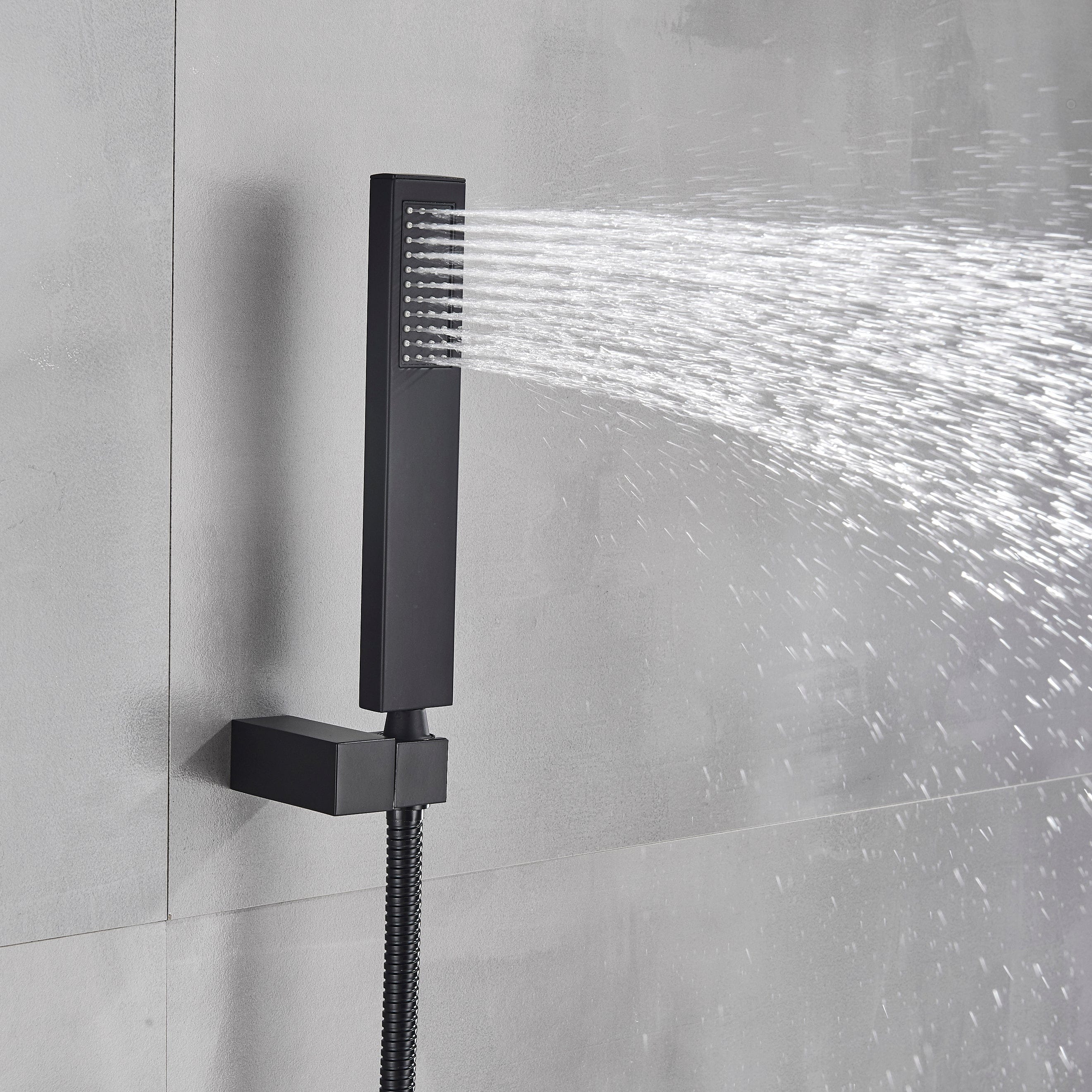 Coloana Dus cadru patrat, cu efect de ploaie, 5 functii de curgere, negru mat