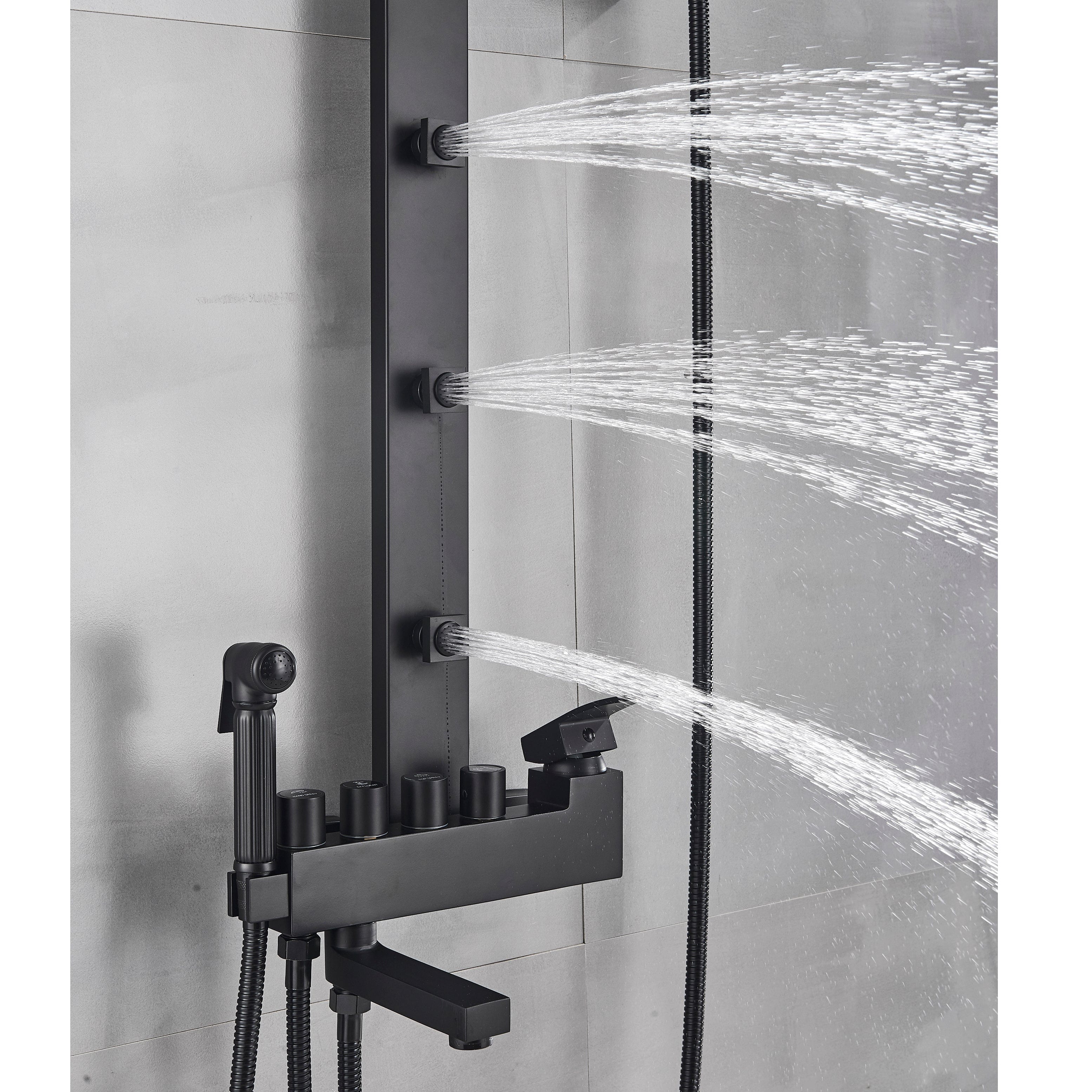 Coloana Dus cadru patrat, cu efect de ploaie, 5 functii de curgere, negru mat