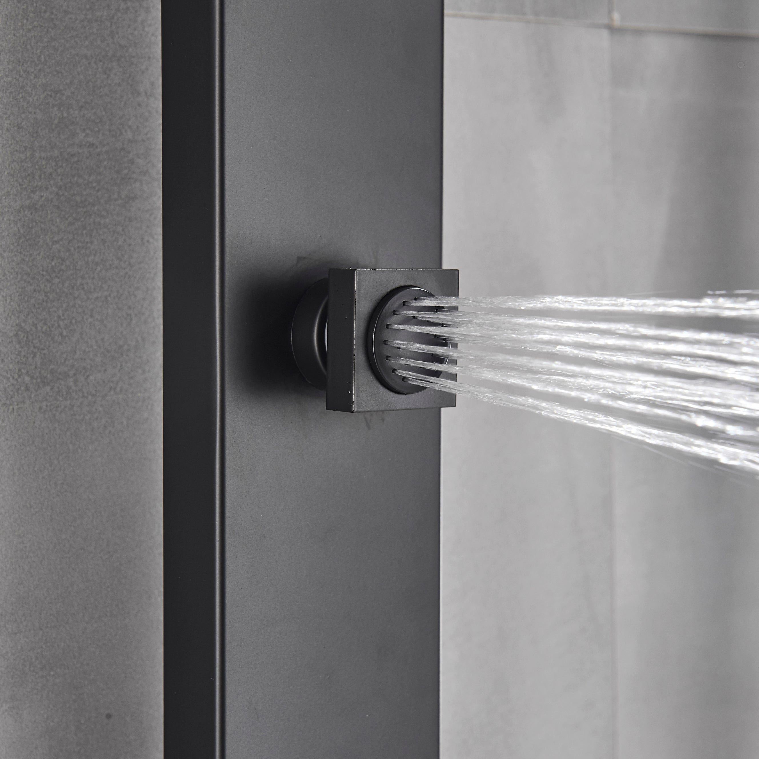 Coloana Dus cadru patrat, cu efect de ploaie, 5 functii de curgere, negru mat