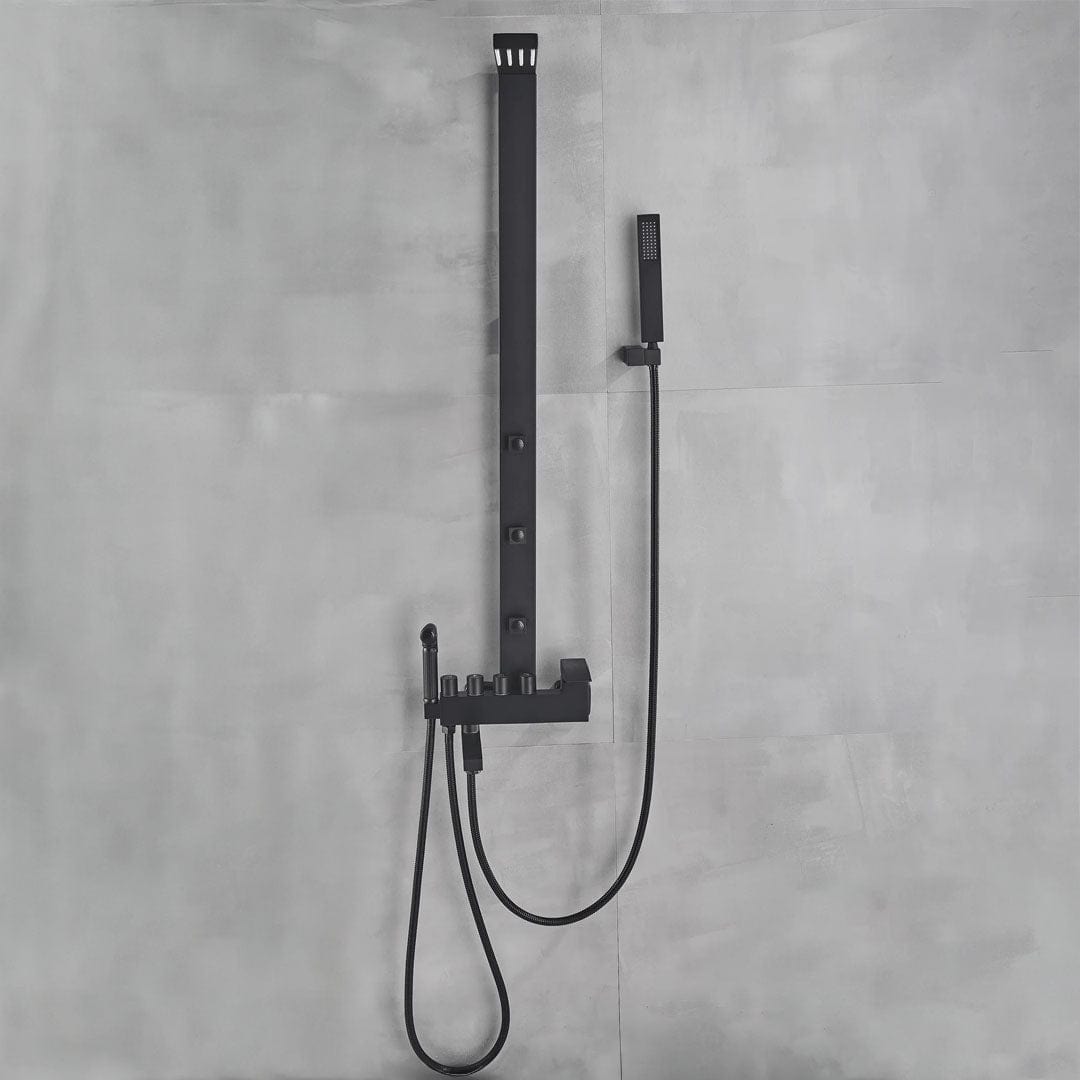 Coloana Dus cadru patrat, cu efect de ploaie, 5 functii de curgere, negru mat