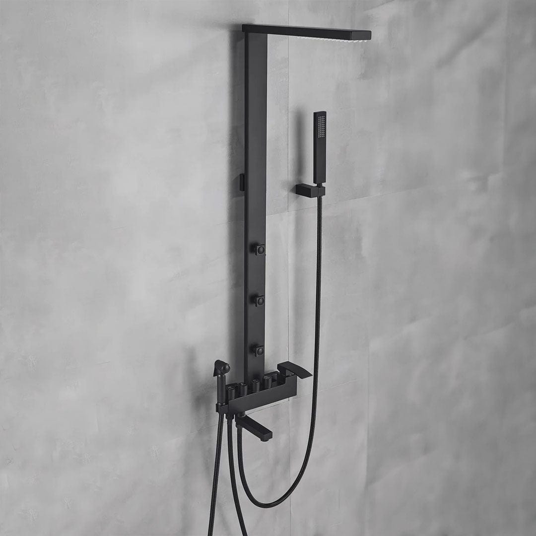 Coloana Dus cadru patrat, cu efect de ploaie, 5 functii de curgere, negru mat